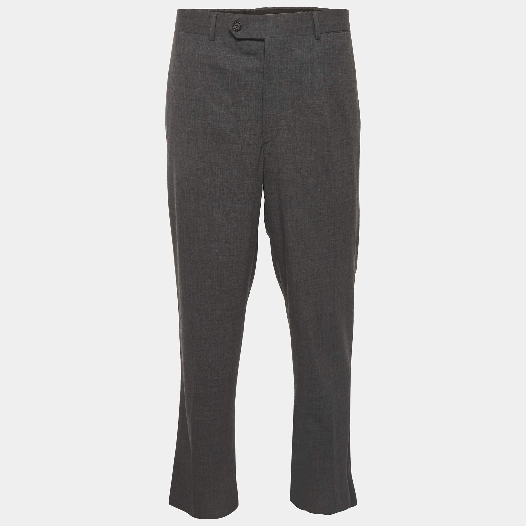 مملوكة مسبقًا Prada Grey Wool Blend Straight Leg Trousers XXL