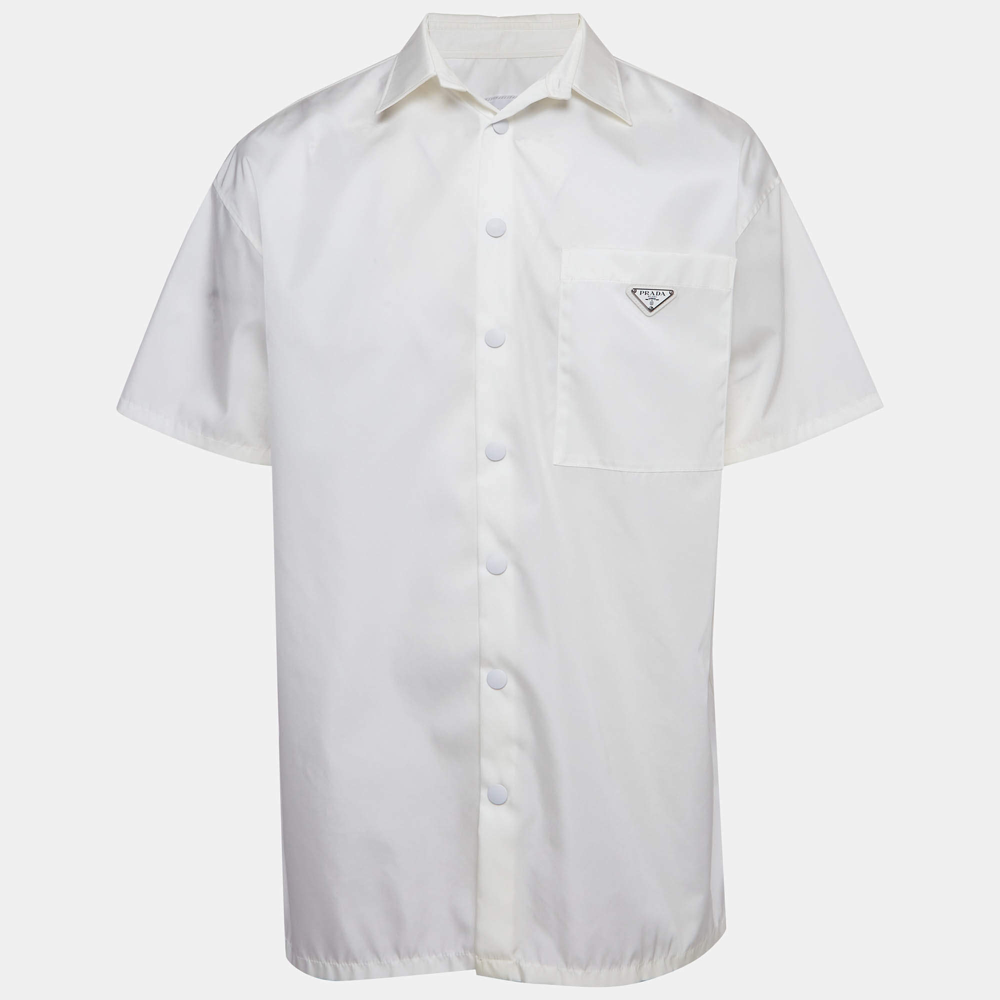 Pre Owned Prada White Re-Nylon Logo Detail Oversized Shirt M