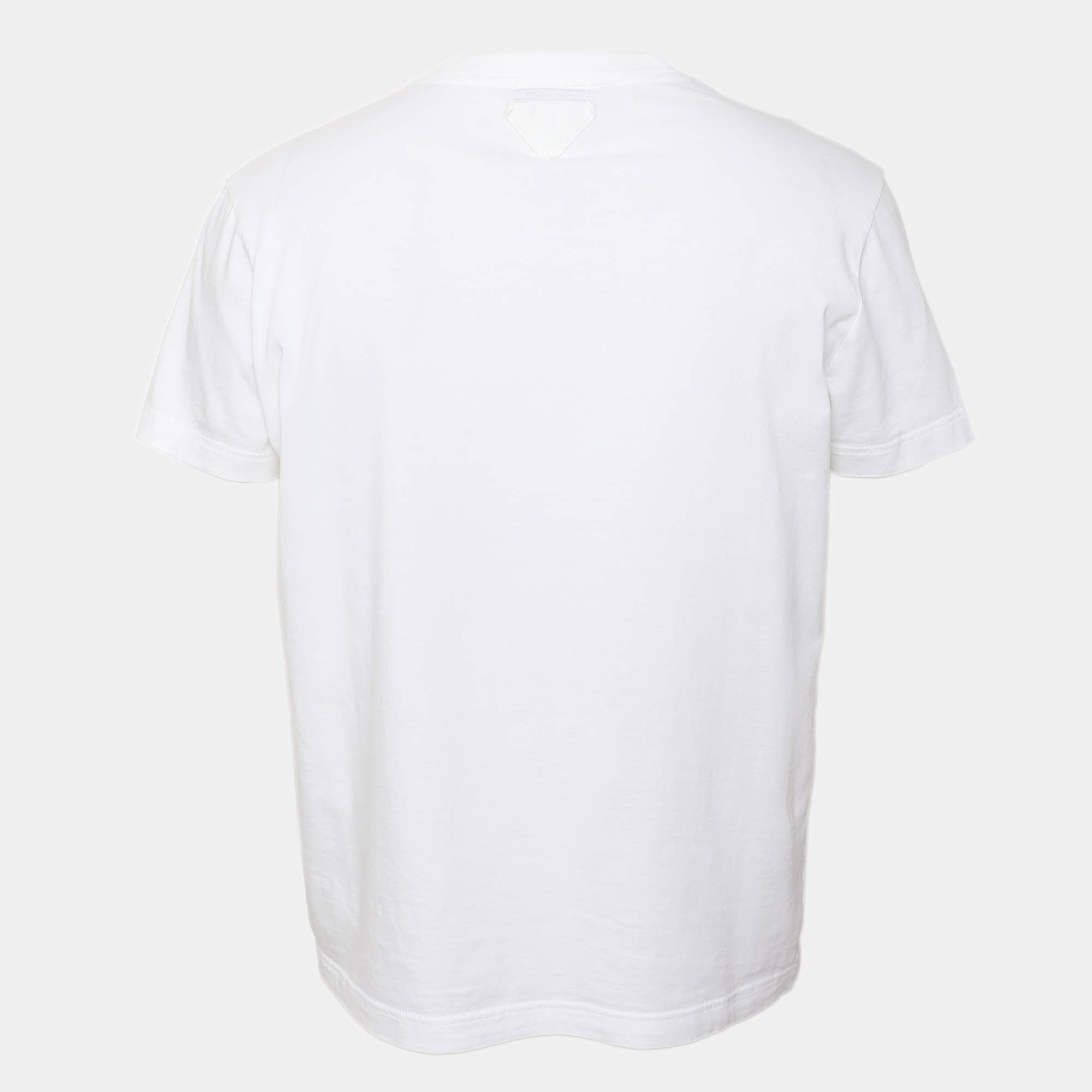 Prada White Cotton Triangle Logo Crewneck T-Shirt 2XL Prada | TLC
