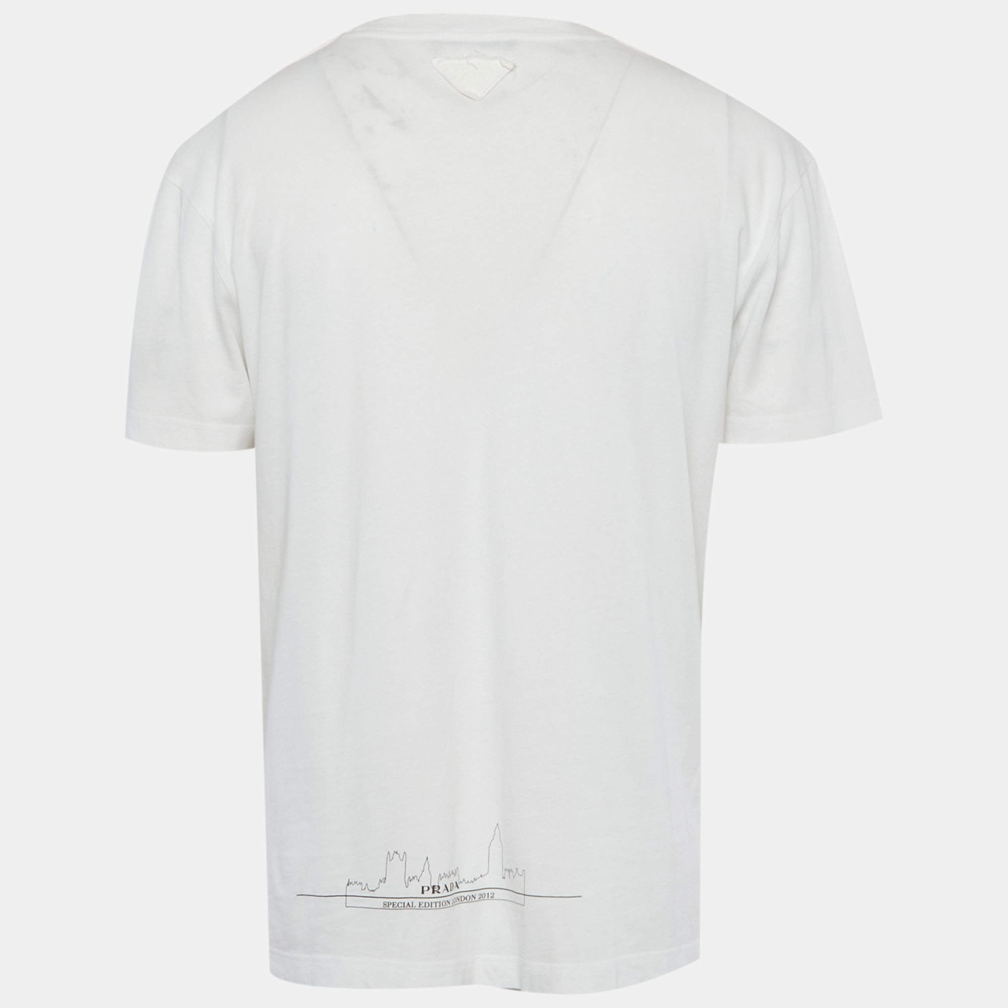 Prada White Cotton Triangle Logo Crewneck T-Shirt 2XL Prada | TLC