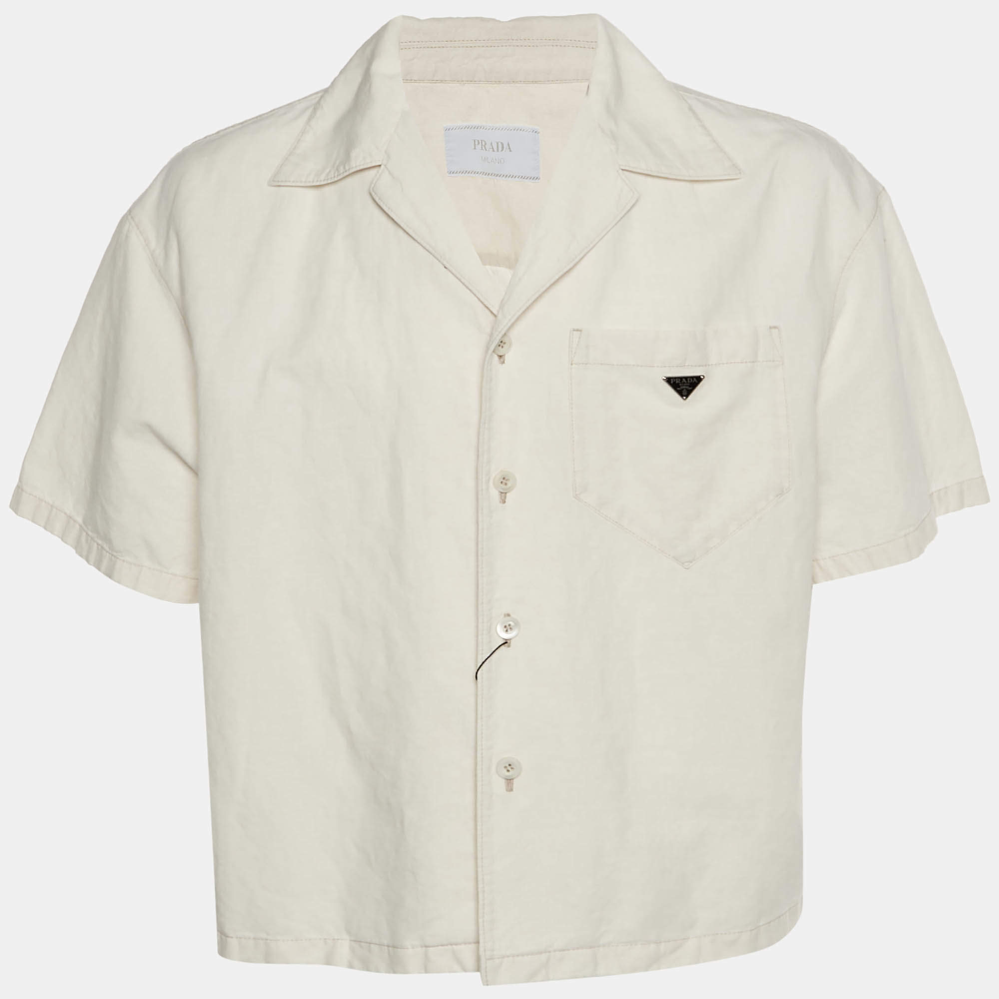 Pre Owned Prada Cream Chambray Button Up Bowling Shirt M