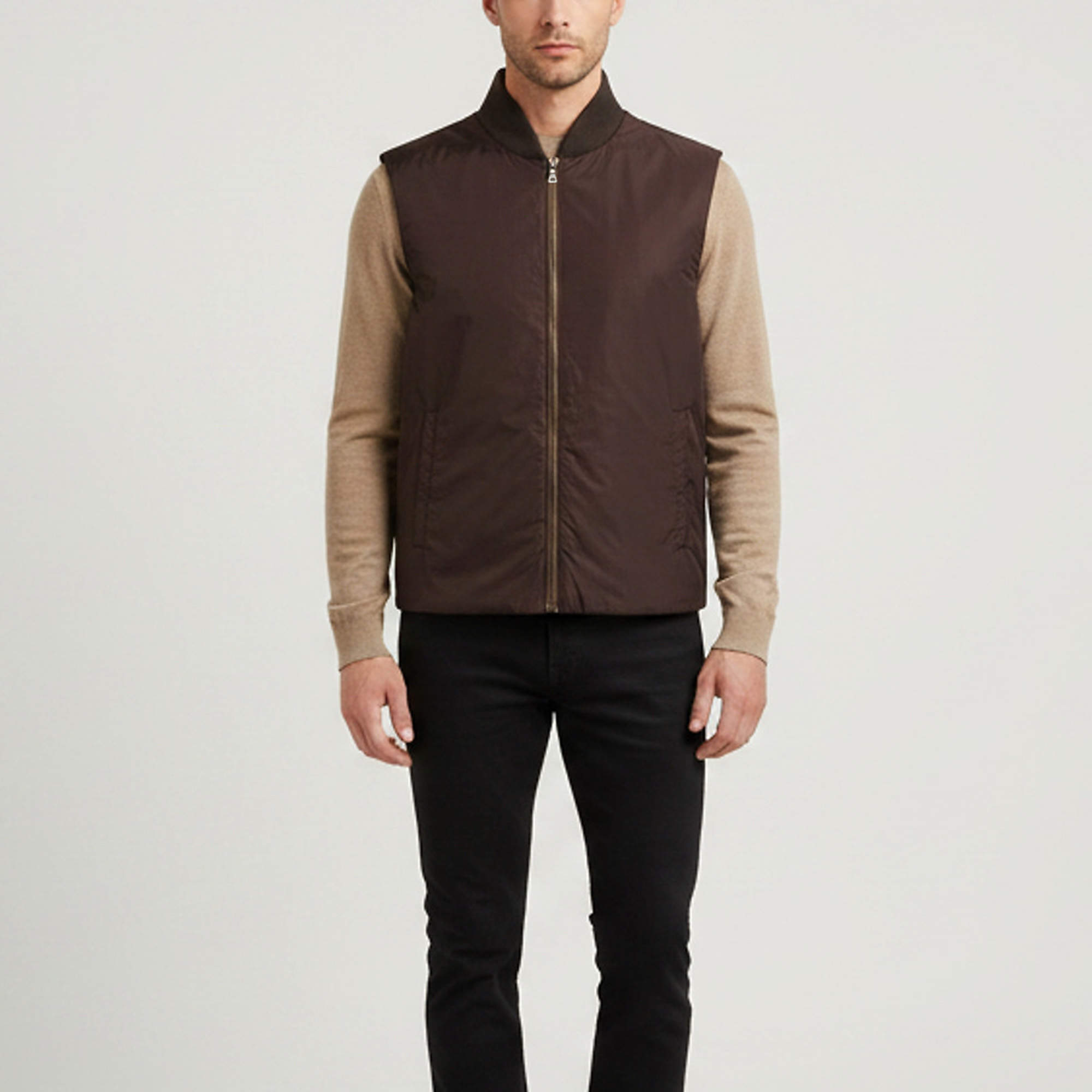 مملوكة مسبقًا Prada Brown Nylon Zip-Front Vest XL