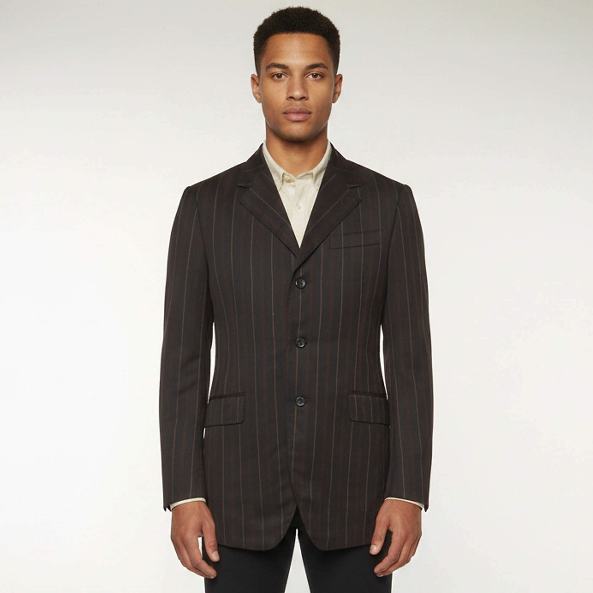 Pre Owned Prada Vintage Black Pinstripe Wool Single Breasted Blazer S