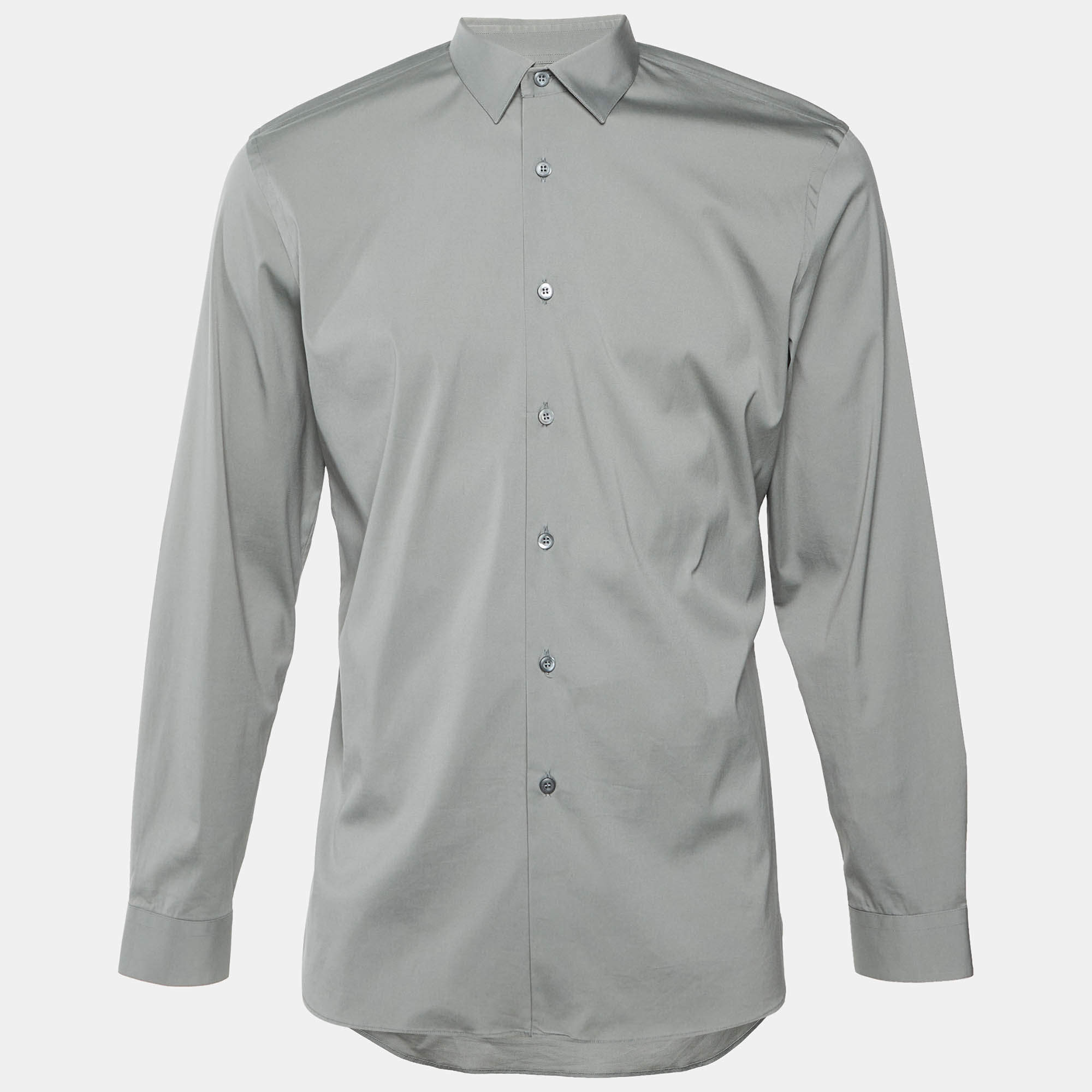Pre Owned Prada Sage Green Stretch Cotton Long Sleeve Shirt M
