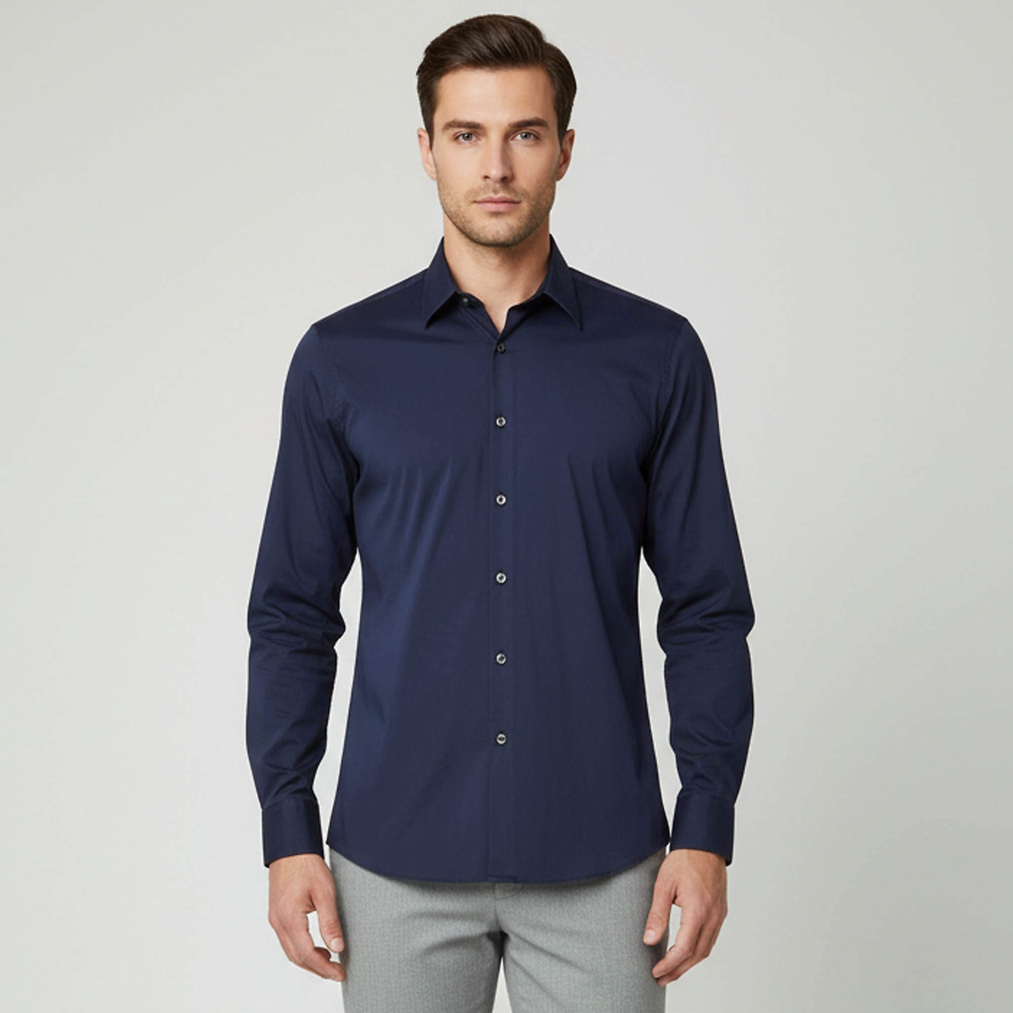 Pre Owned Prada Navy Blue Stretch Poplin Slim Fit Shirt M