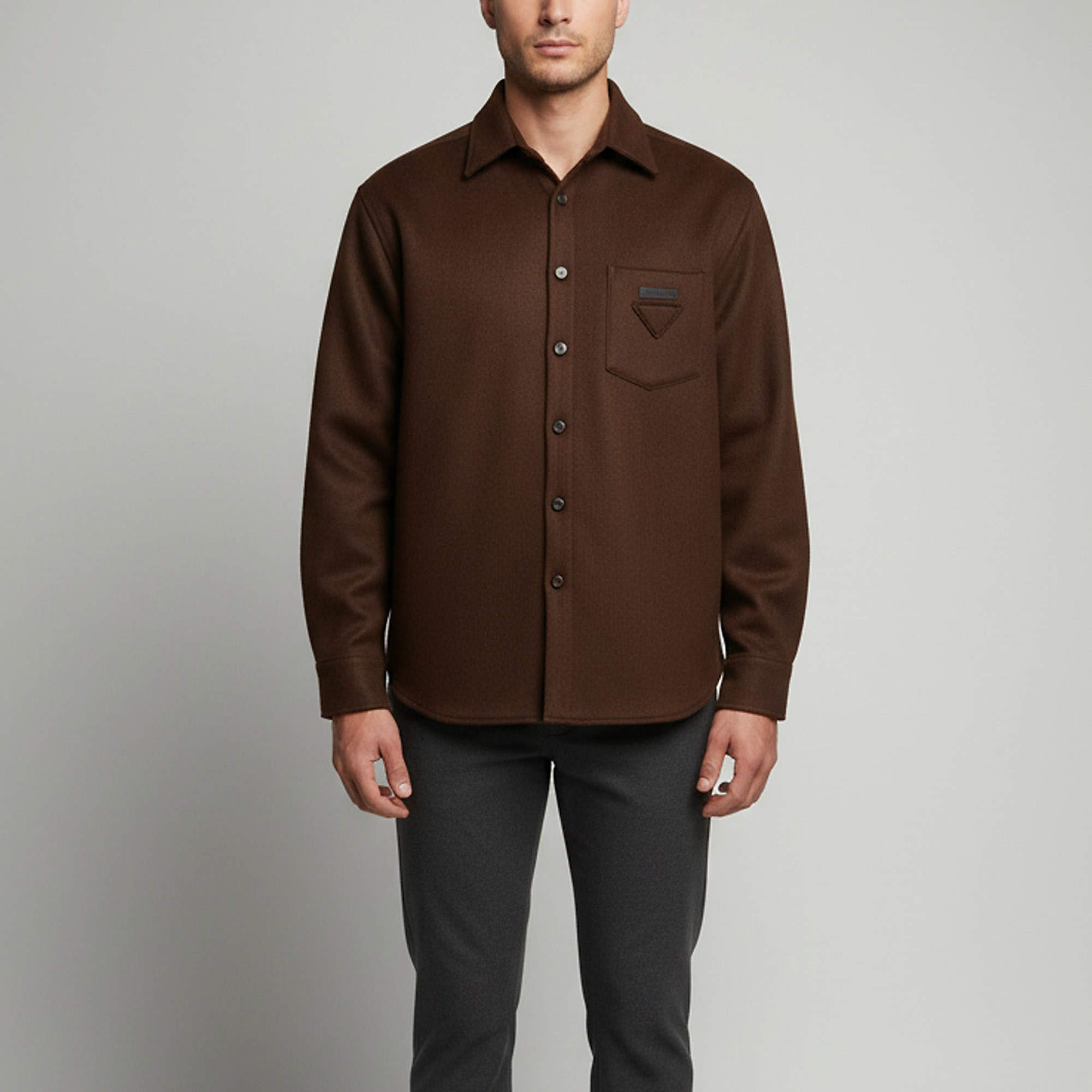 Pre Owned Prada Brown Wool Blend Long Sleeve Shirt L