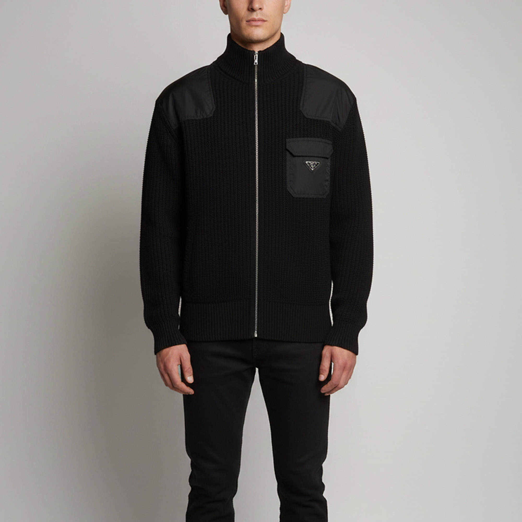 Pre Owned Prada Black Knit Zip Up Long Sleeve Jacket XL