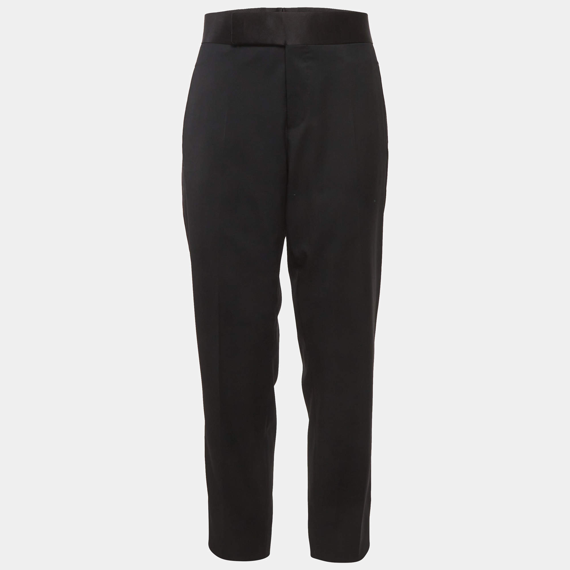 Pre Owned Prada Black Gabardine and Satin Straight Fit Tailored Trousers M