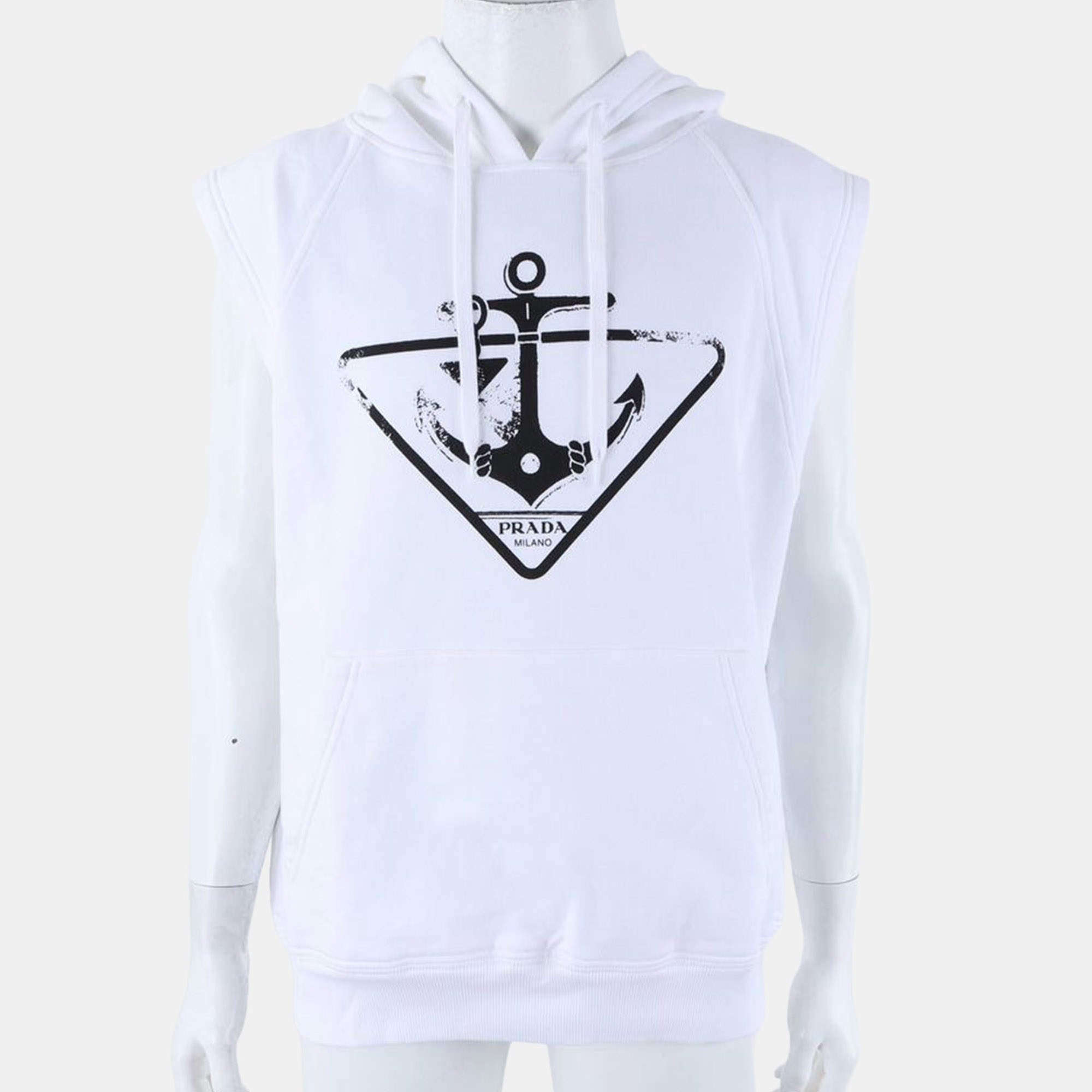 Pre Owned هودي بدون أكمام برادا قطن أبيض مقاس صغير