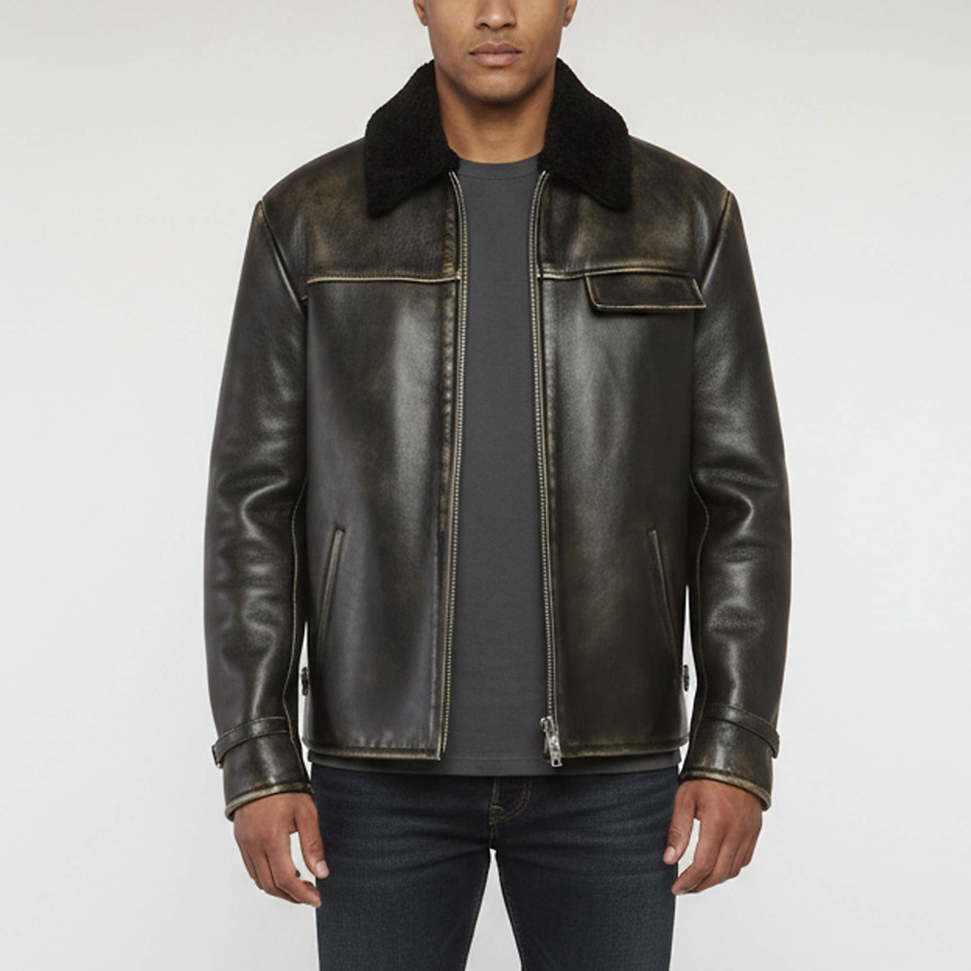 Pre Owned Prada Brown Nappa Leather and Shearling Bomber Jacket XL