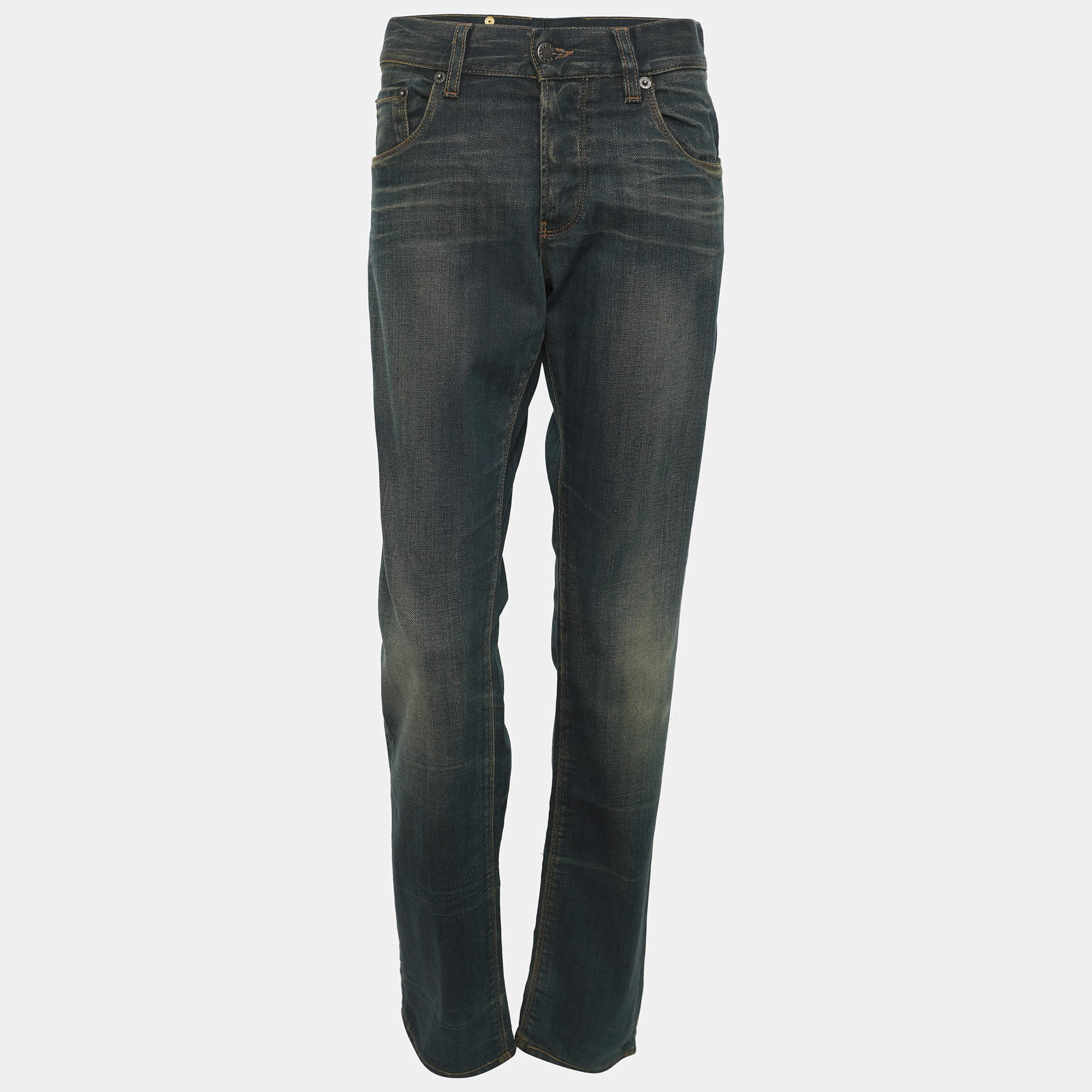 Pre Owned Prada Indigo Blue Washed Denim Tapered Fit Jeans M
