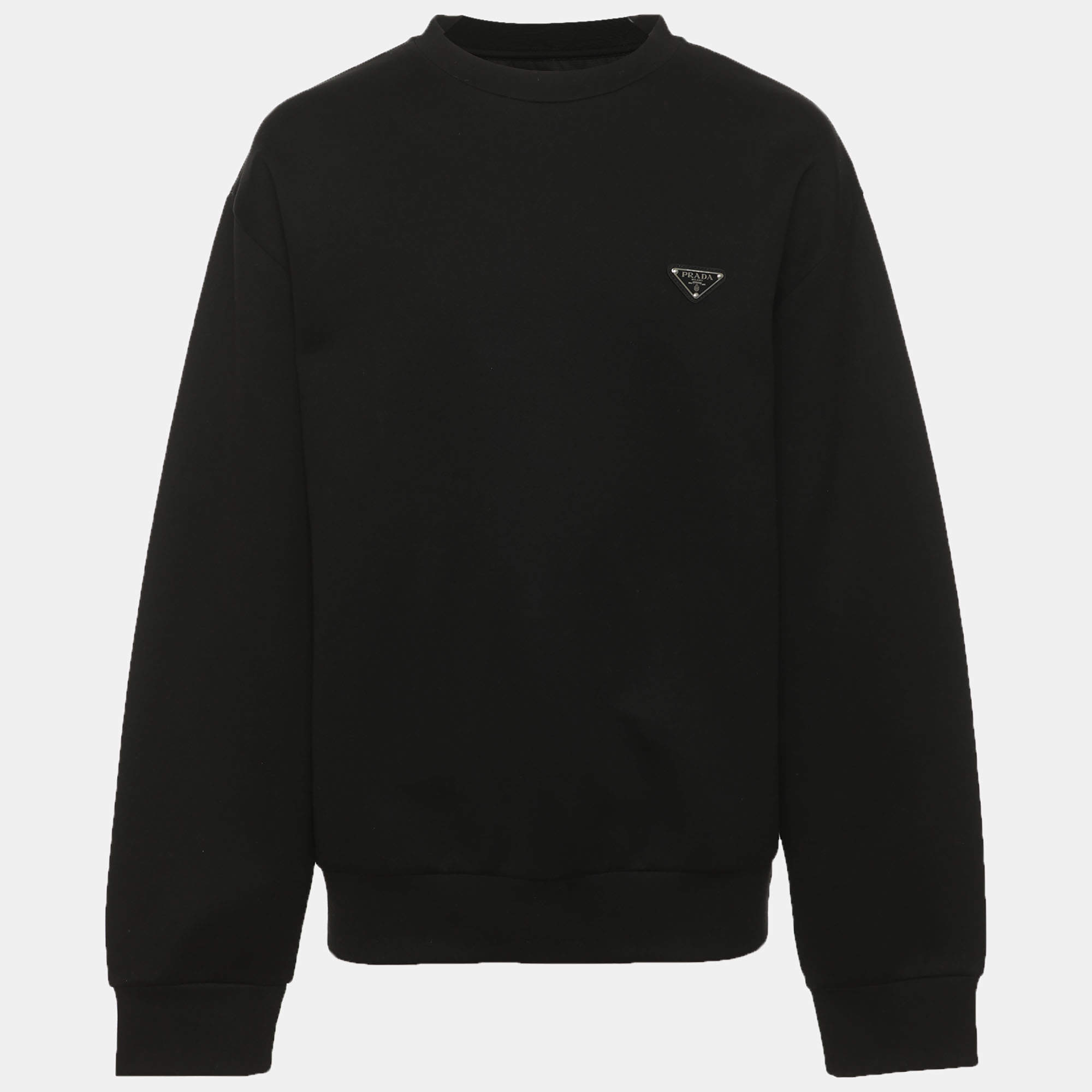 Pre Owned Prada Black Jersey and Nylon Triangle Re-Nylon Sweater S