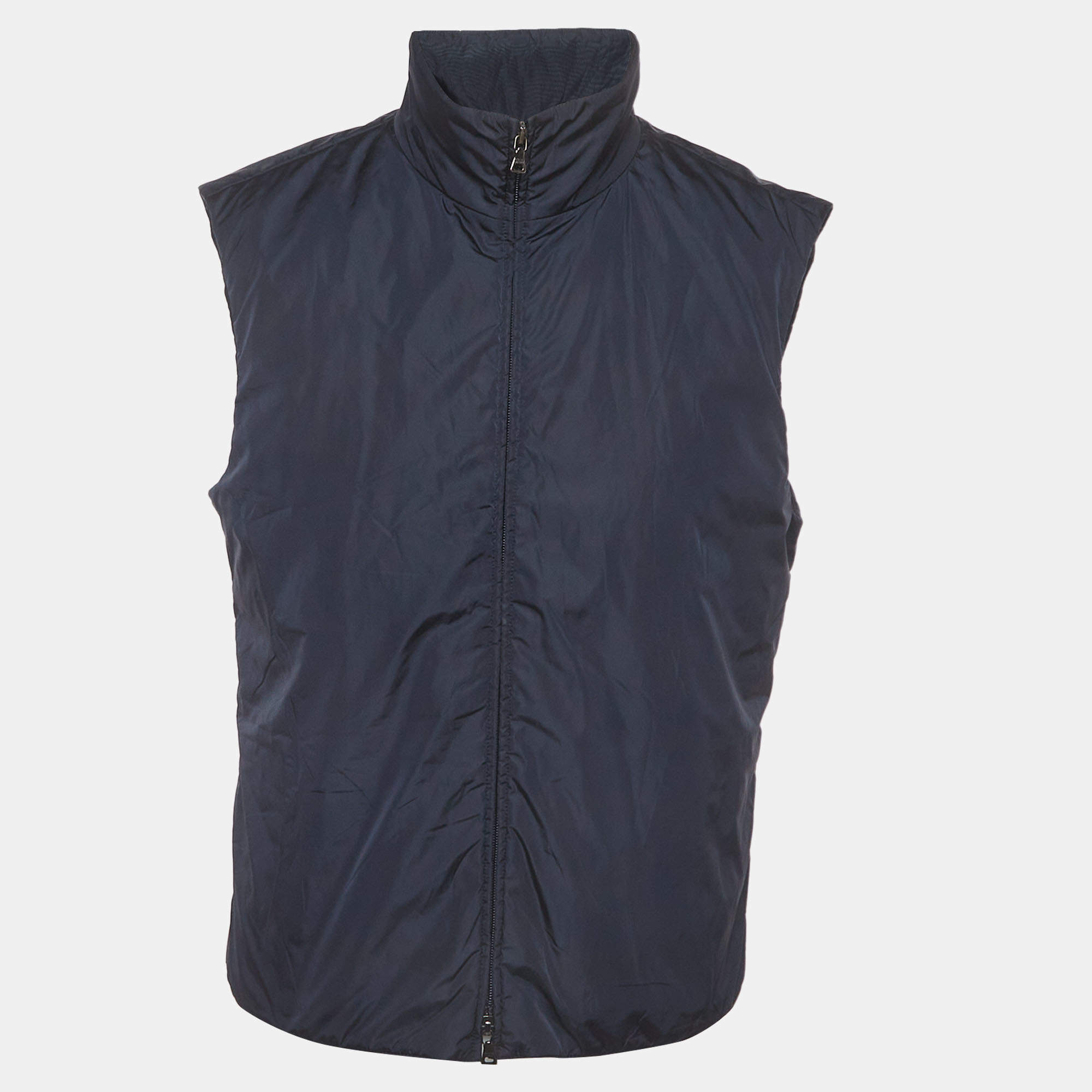 Pre Owned Prada Sport Linea Rossa Navy Blue Nylon Zip-Up Vest L