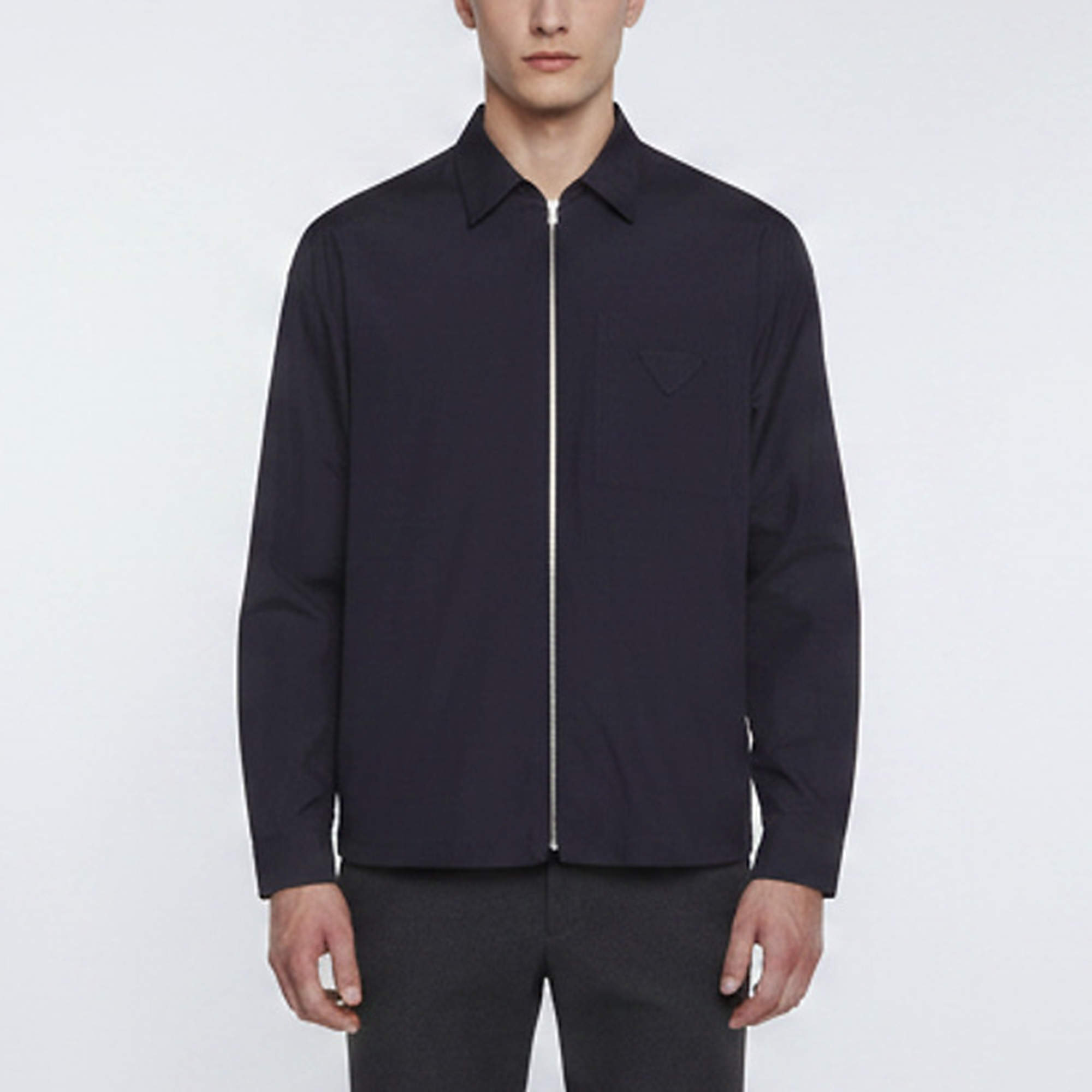Pre Owned Prada Navy Blue Silk Zip-Up Shirt Jacket M