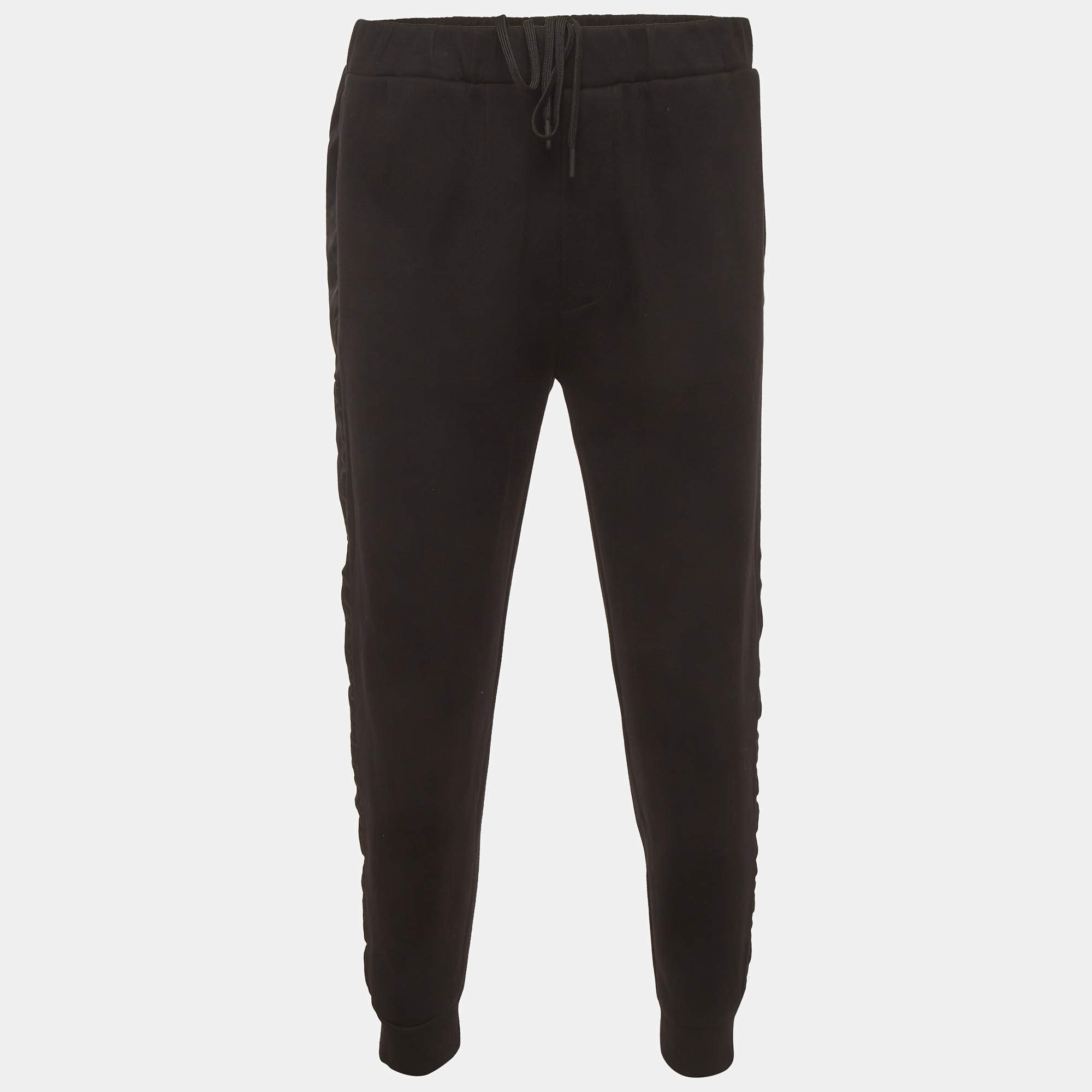 Pre Owned Prada Black Triangle Logo Jersey Re-Nylon Trim Sweatpants XXL