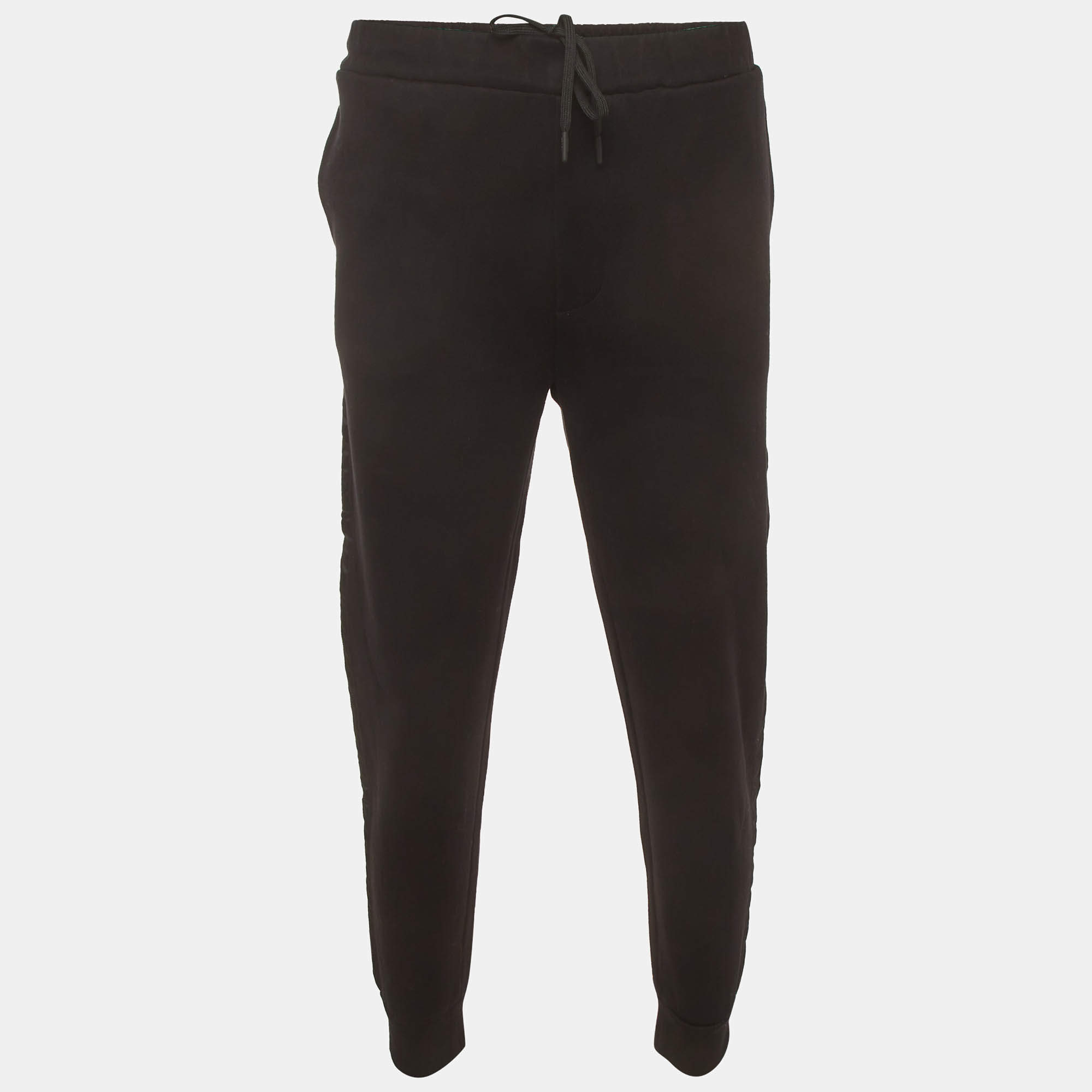 Pre Owned Prada Black Triangle Logo Jersey Re-Nylon Trim Sweatpants XXL