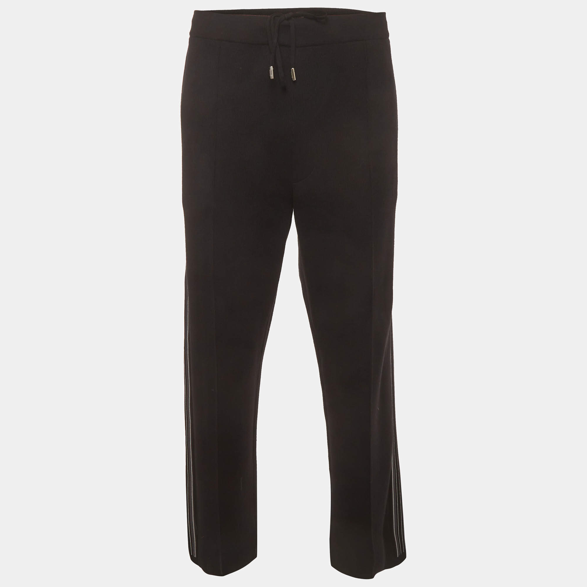 Pre Owned Prada Black Knit Side Stripe Straight Fit Pants XXL
