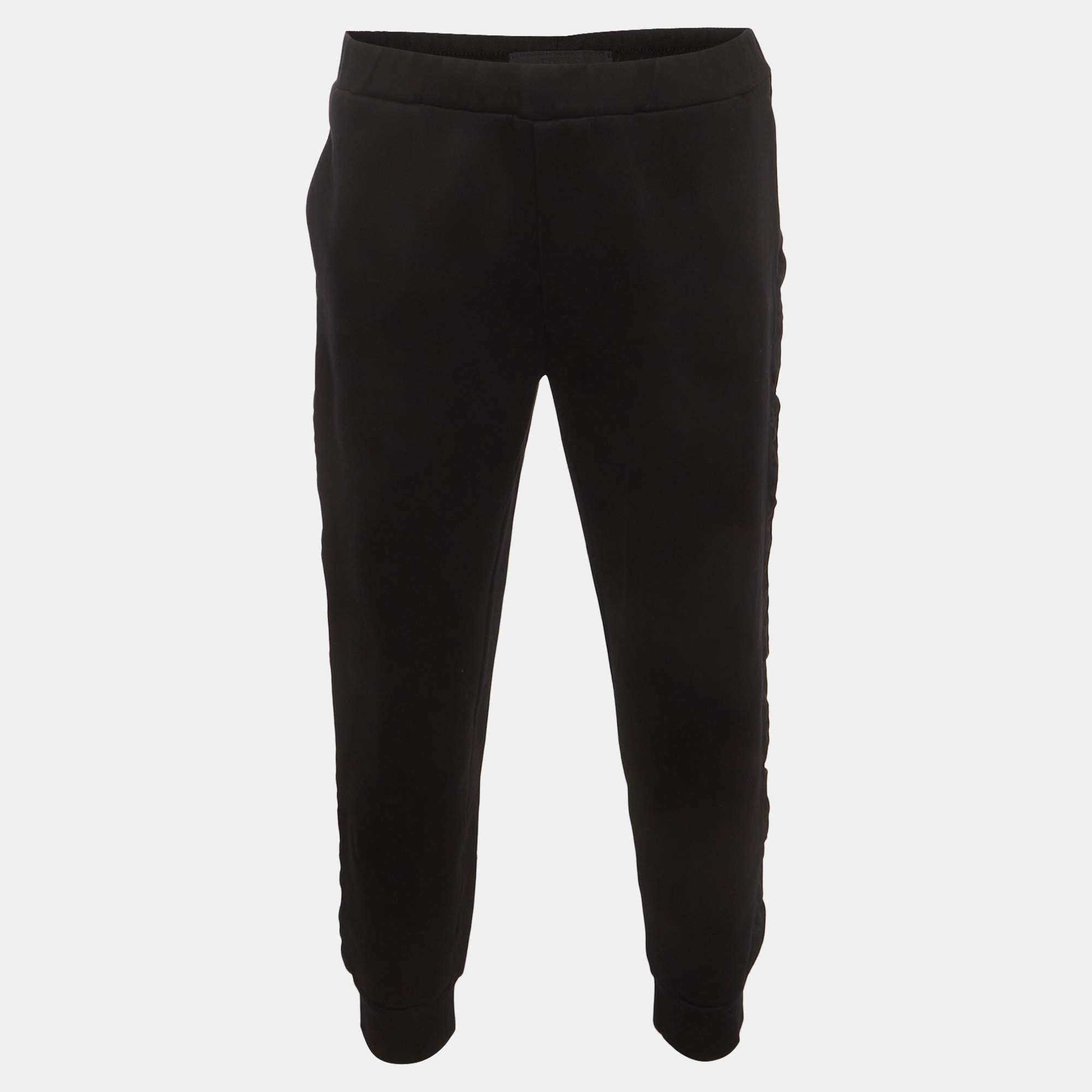 Pre Owned Prada Re-Nylon Black Side Striped Cotton Track Pants XXXL