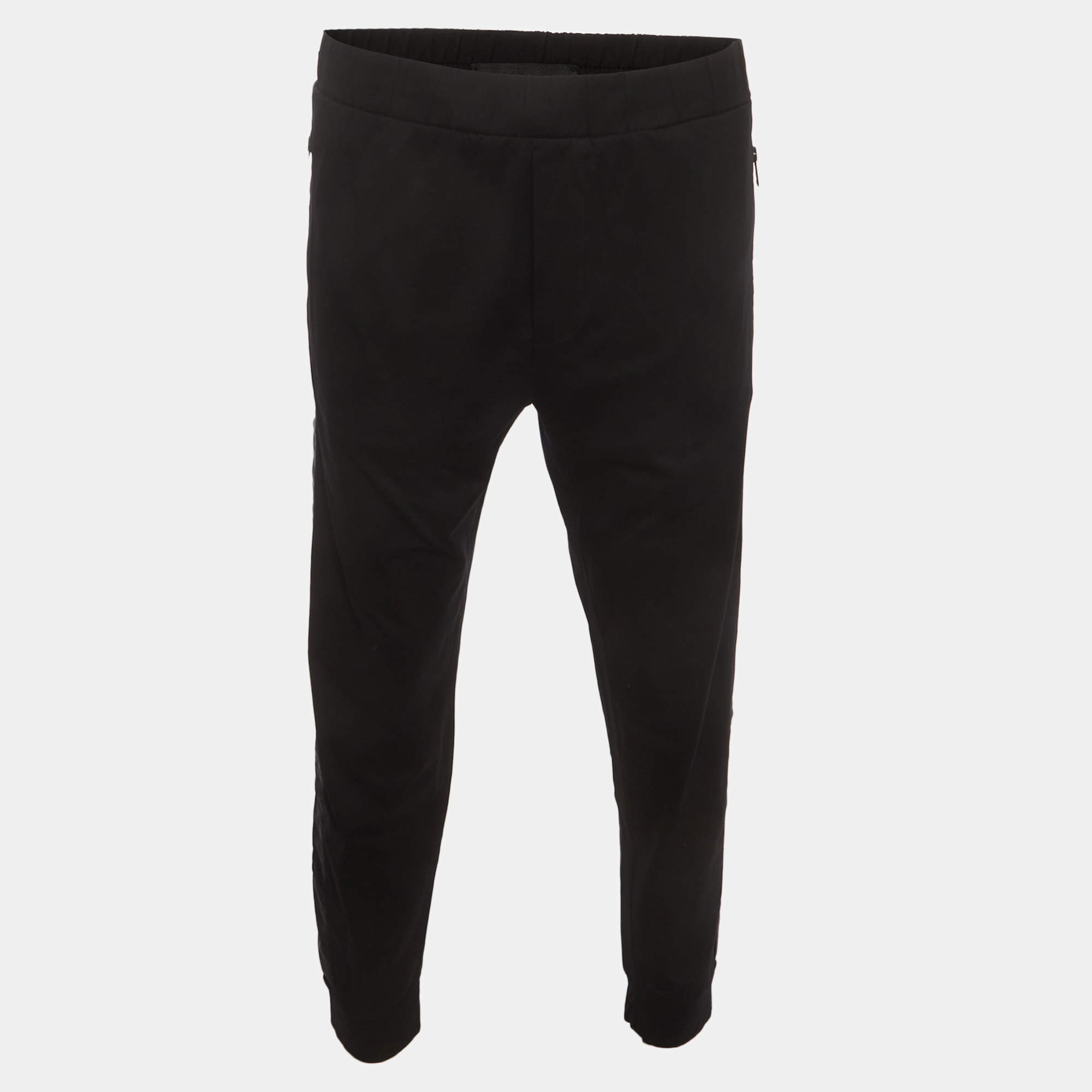 Pre Owned Prada Black Triangle Logo Detail Side Striped Cotton Track Pants XXXL