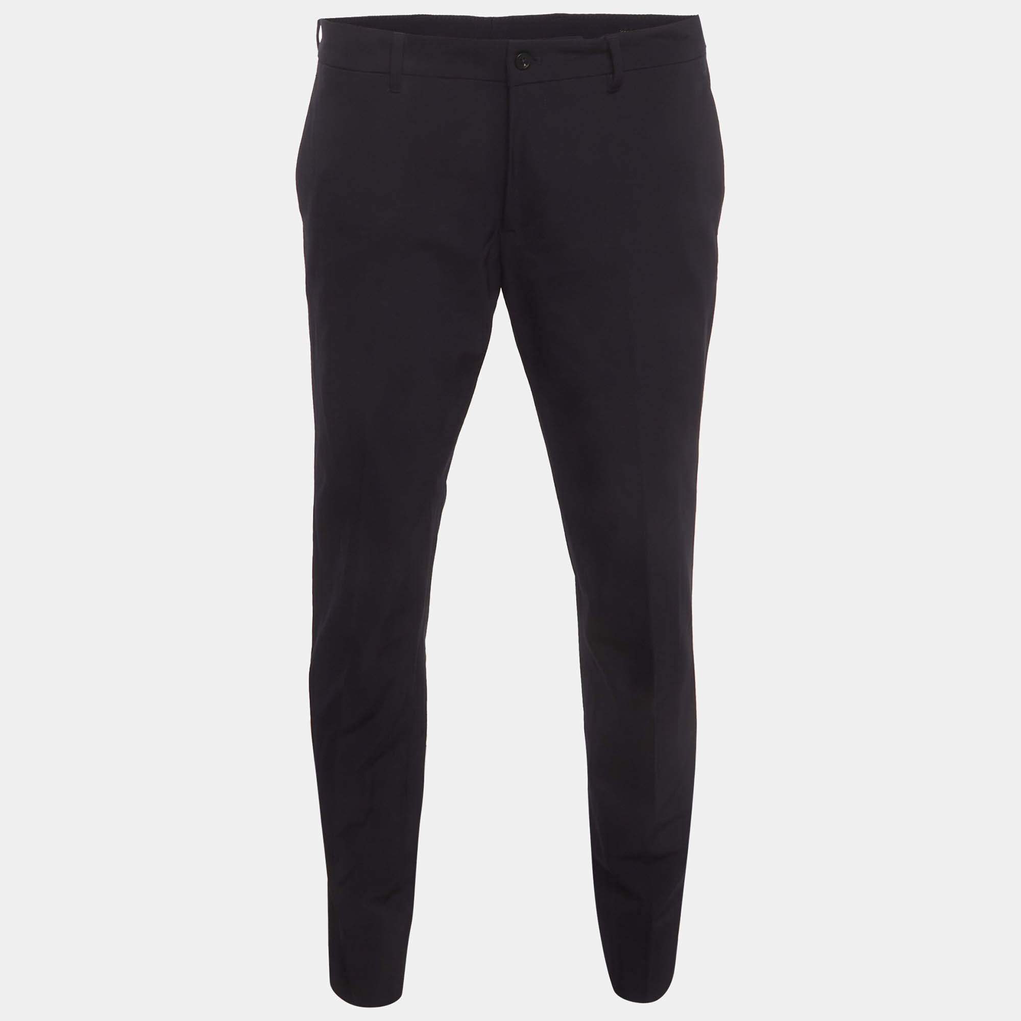 مملوكة مسبقًا Prada Navy Blue Synthetic Stretch Slim Fit Trousers XL