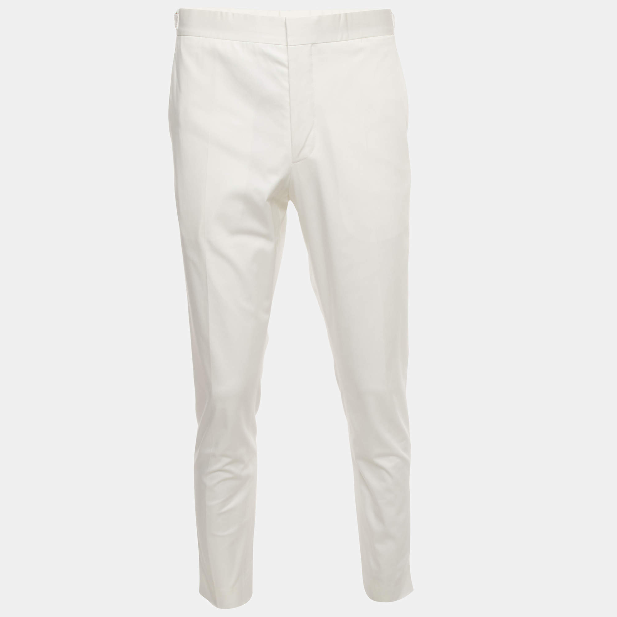 مملوكة مسبقًا Prada White Cotton Straight Fit Trousers XL/Waist 36" 