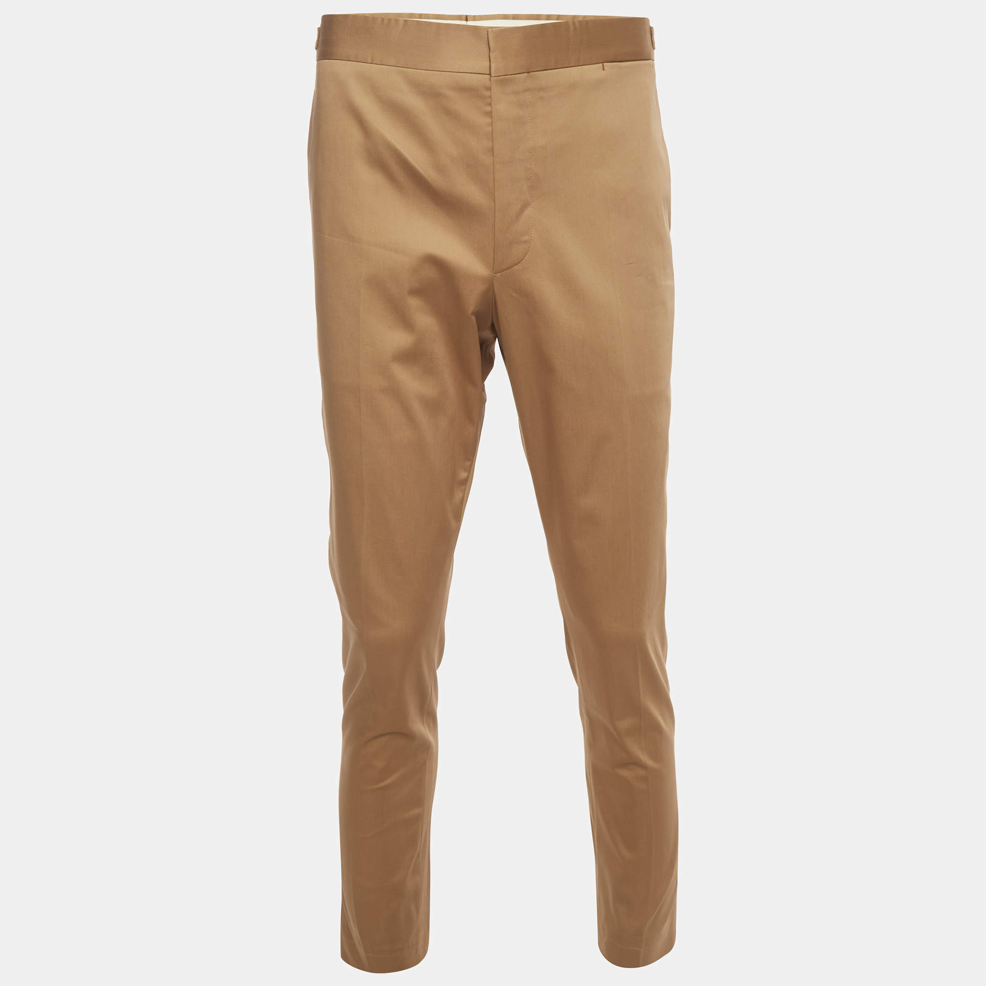 Pre Owned Prada Beige Cotton Slim Fit Button-Up Trousers XL