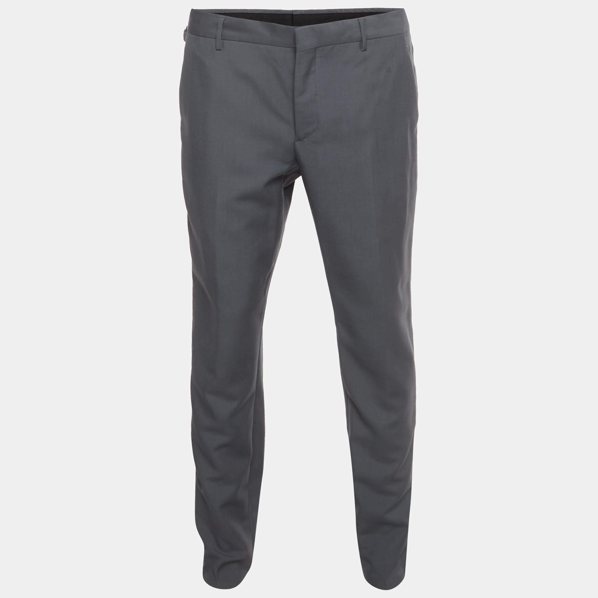 Pre Owned Prada Grey Wool Blend Regular Fit Pants L 