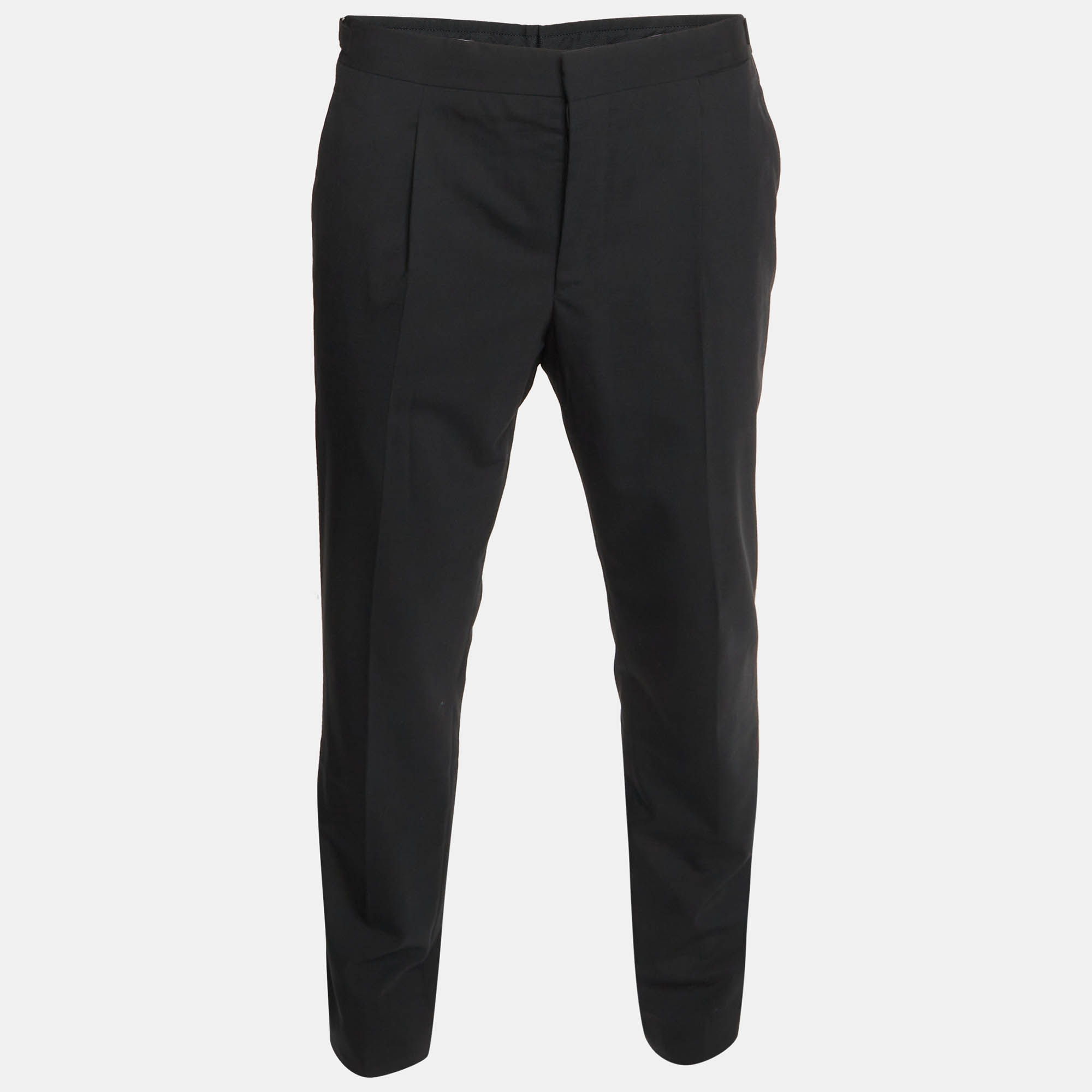 مملوكة مسبقًا Prada Black Wool Straight Fit Button-Up Trousers XL