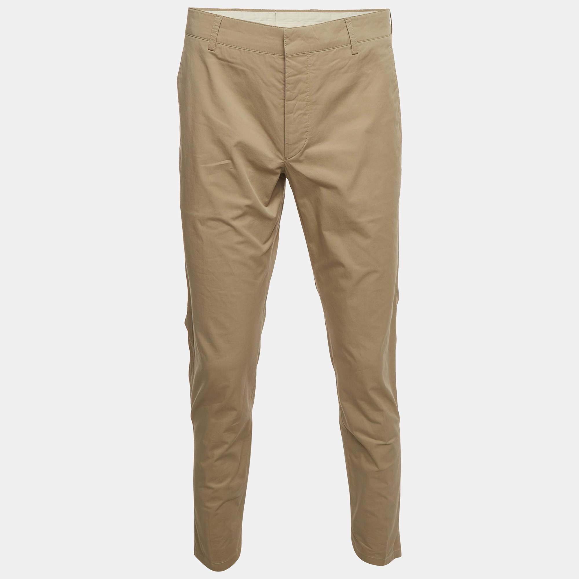 Pre Owned Prada Beige Stretch Cotton Straight Fit Trousers L