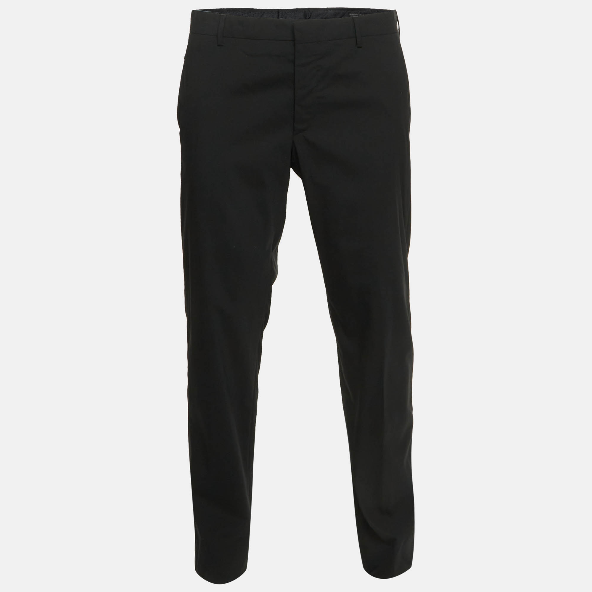 Pre Owned Prada Black Wool Blend Straight Leg Trousers L
