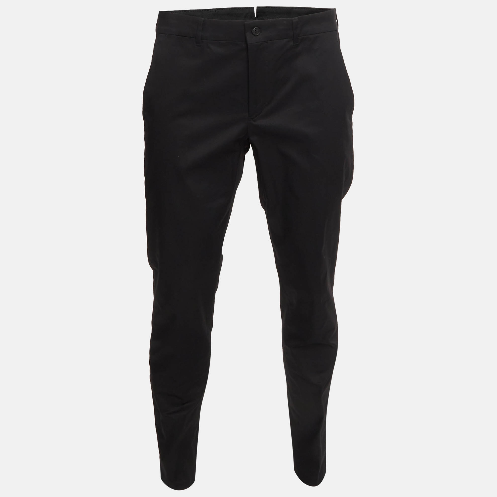 مملوكة مسبقًا Prada Black Cotton Straight Leg Trousers L