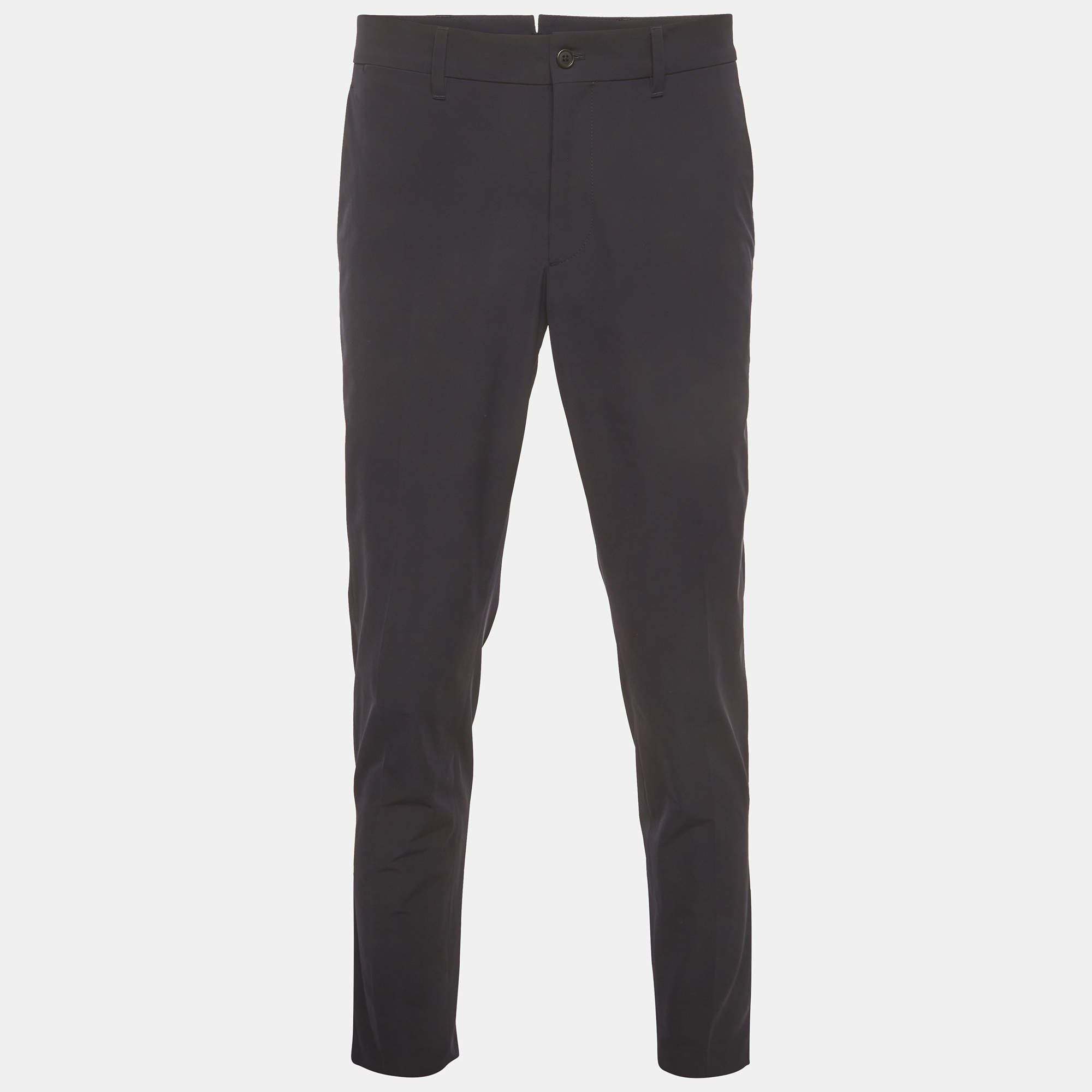 Pre Owned Prada Navy Blue Synthetic Slim Fit Trousers L