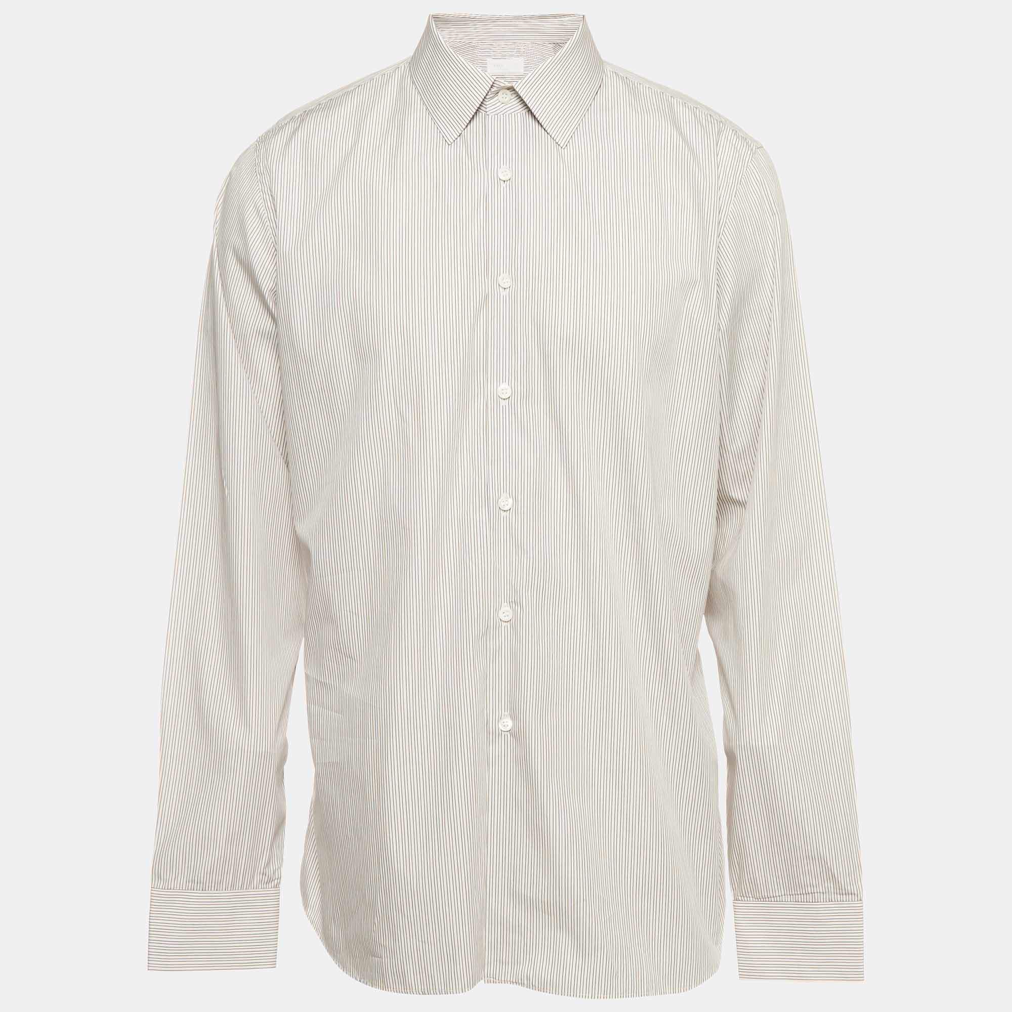 Pre Owned Prada Multicolor Stripe Cotton Button Down T-Shirt XXL