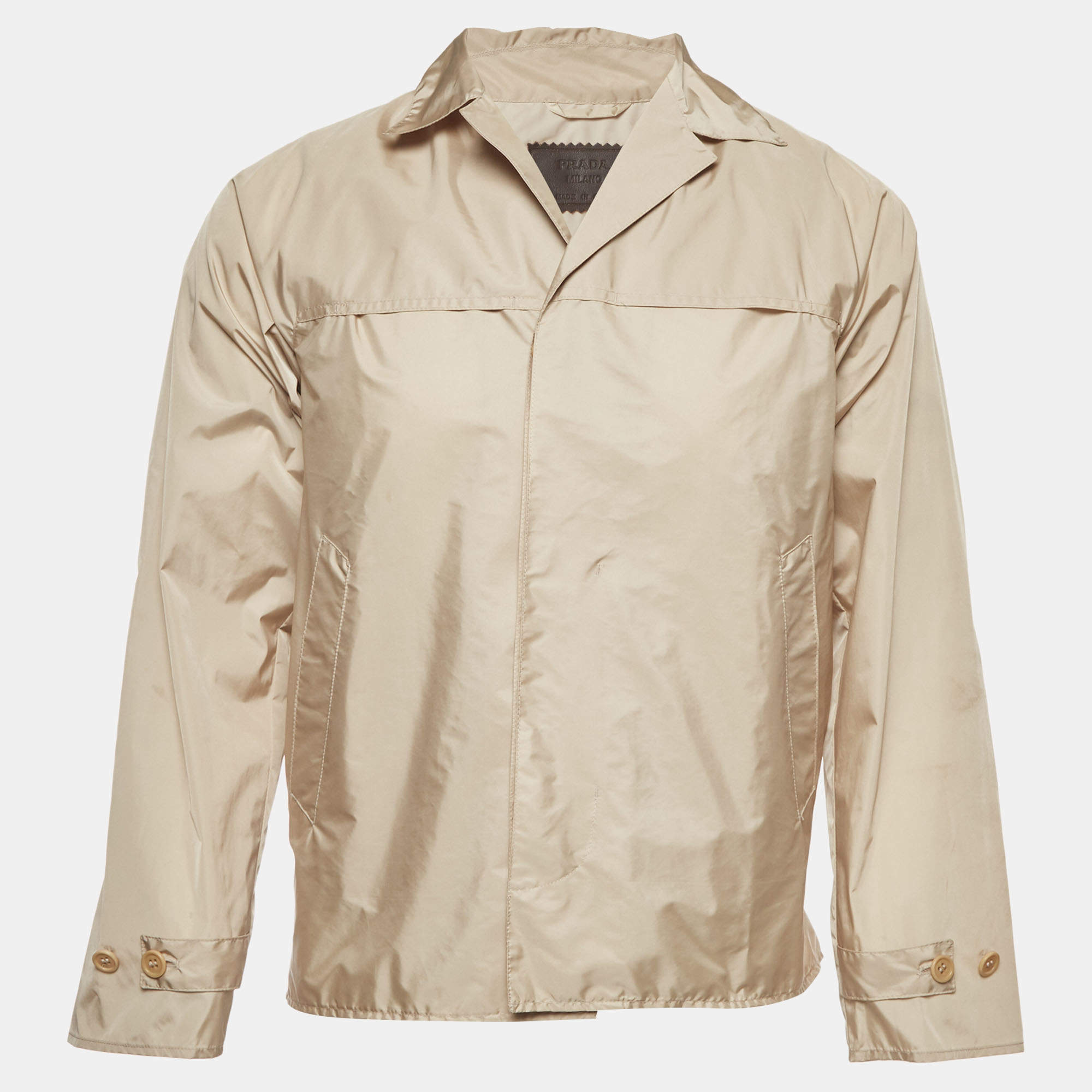 Pre Owned Prada Vintage Beige Nylon Blend Zip-Up Jacket S