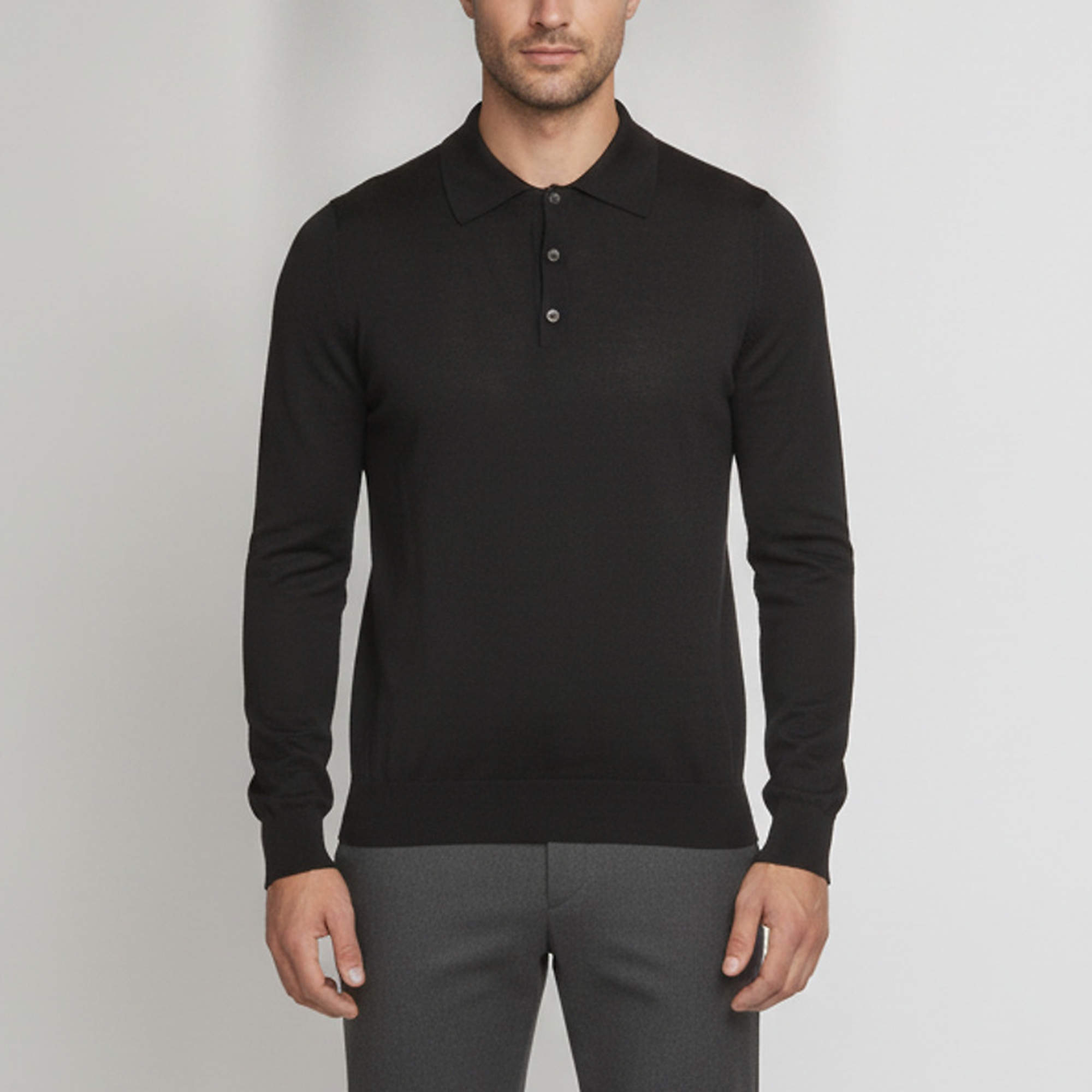 Pre Owned Prada Black Wool Knit Polo Long Sleeved Pullover M