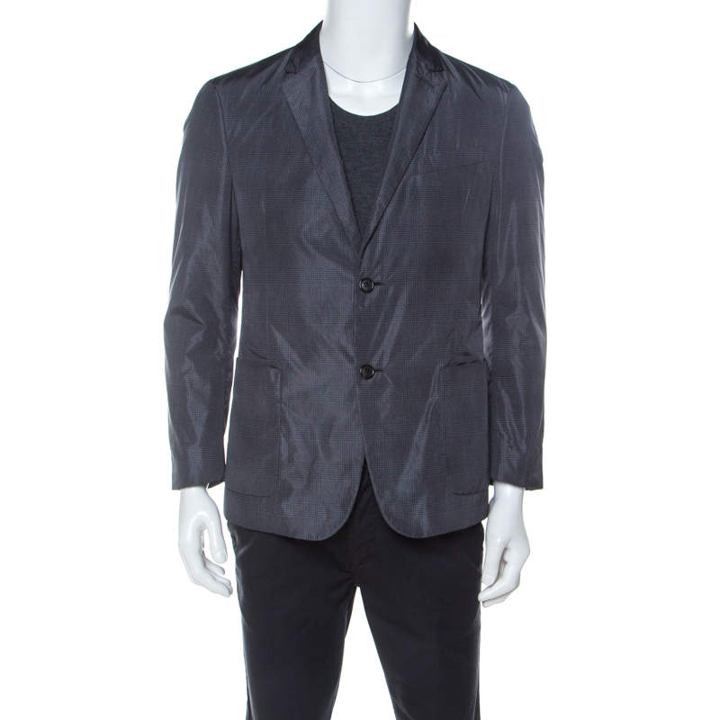 Prada Grey Herringbone Check Padded Blazer M