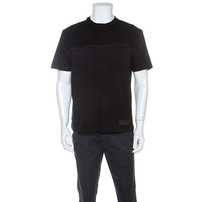 Pre Owned Prada Black Wool Yoke Detail T-Shirt L