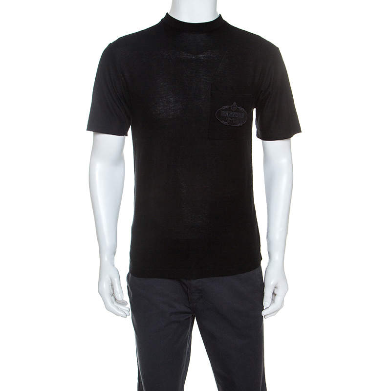 Pre Owned Prada Black Cotton Back Print Detail T-Shirt L