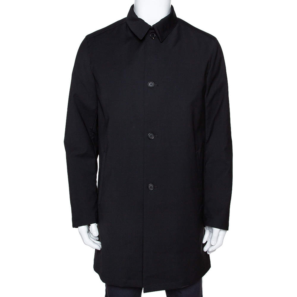 Prada Black Coated Nylon Button Front Coat L