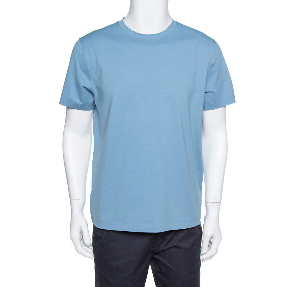 Prada Slate Blue Cotton Jersey Round Neck T-Shirt XL