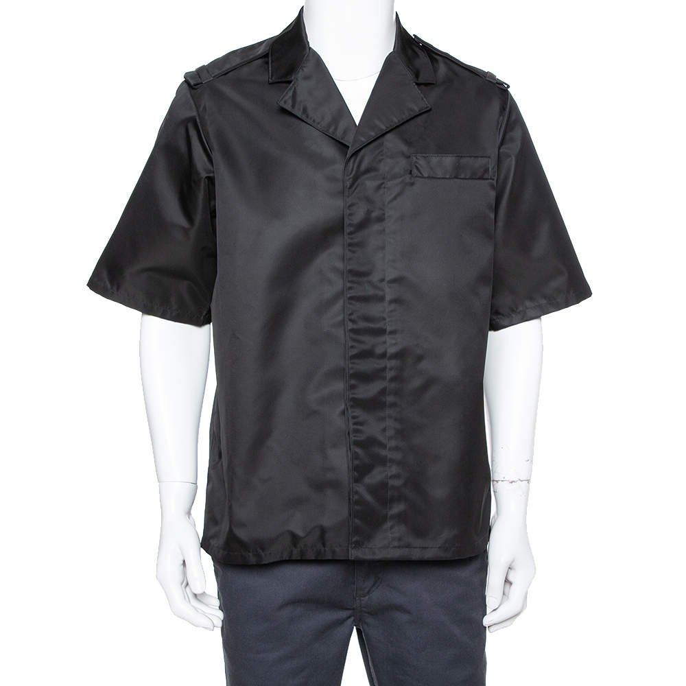 Pre Owned Prada Black Synthetic Safari Bowling Shirt XL