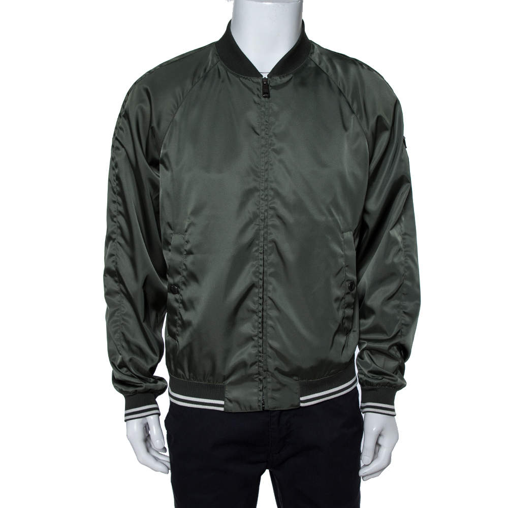 Prada Green Synthetic Zipper Front Bomber Jacket L