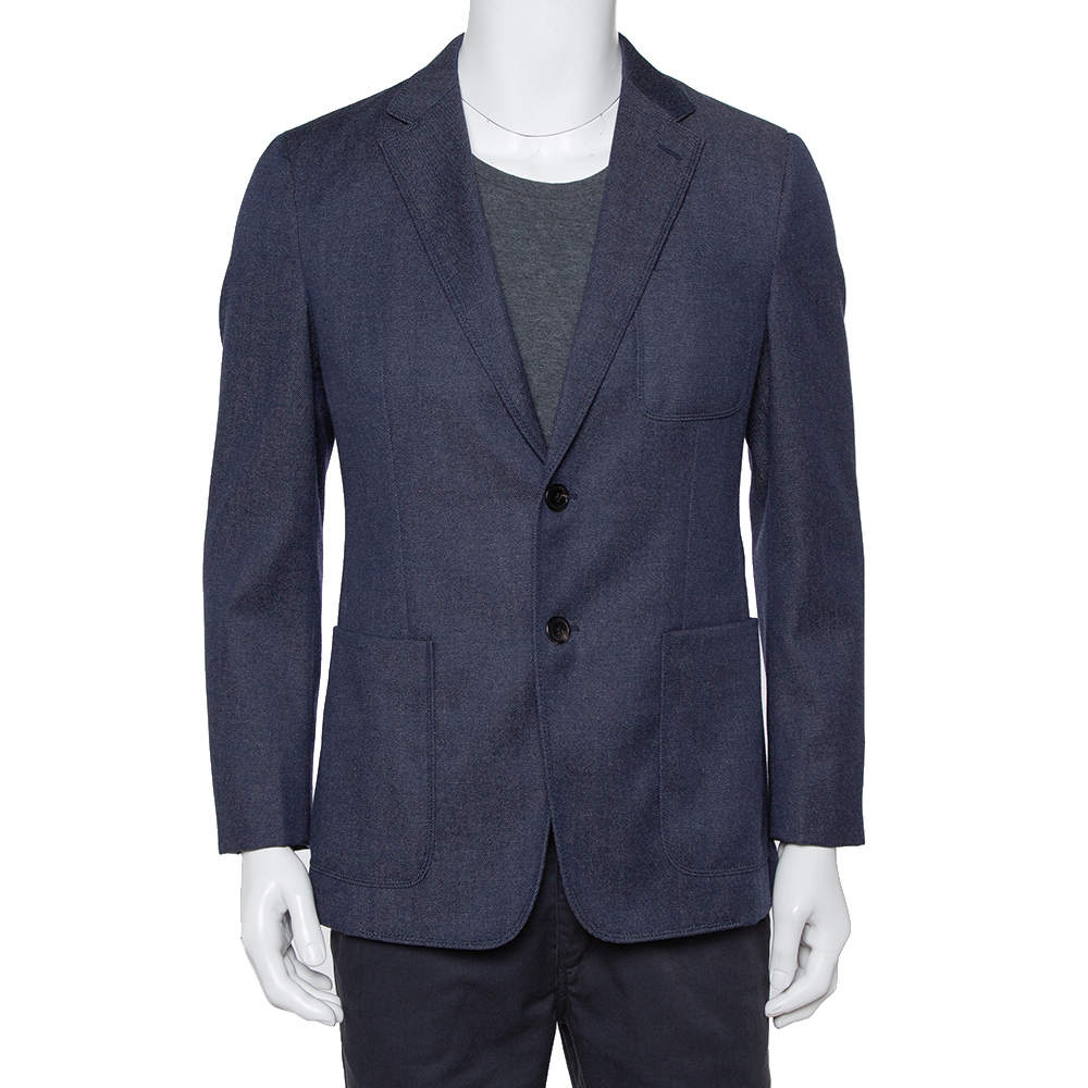 Prada Navy Blue Wool Button Front Blazer L