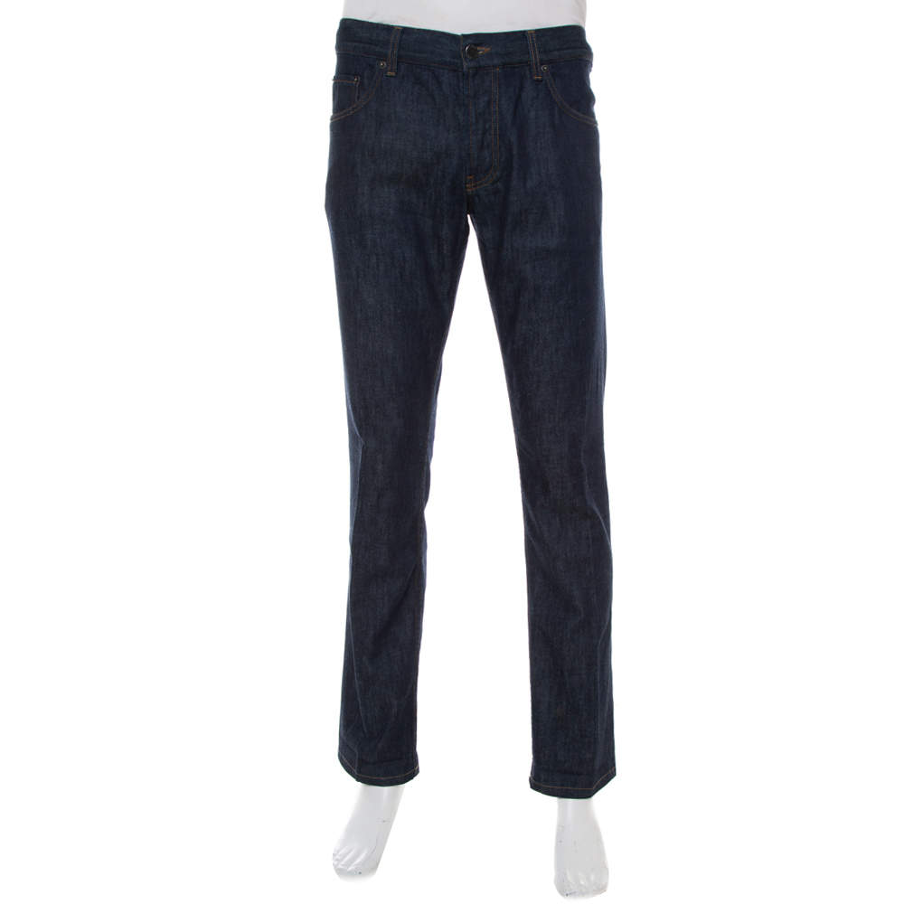 Pre Owned Prada Navy Blue Denim Tapered Fit Jeans L