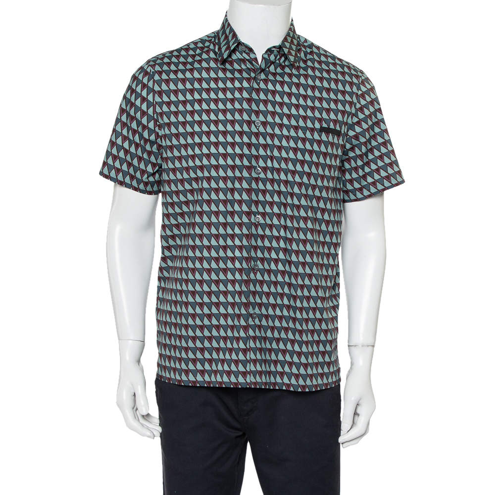 Pre Owned Prada Multicolor Printed Cotton Short Sleeve Shirt M