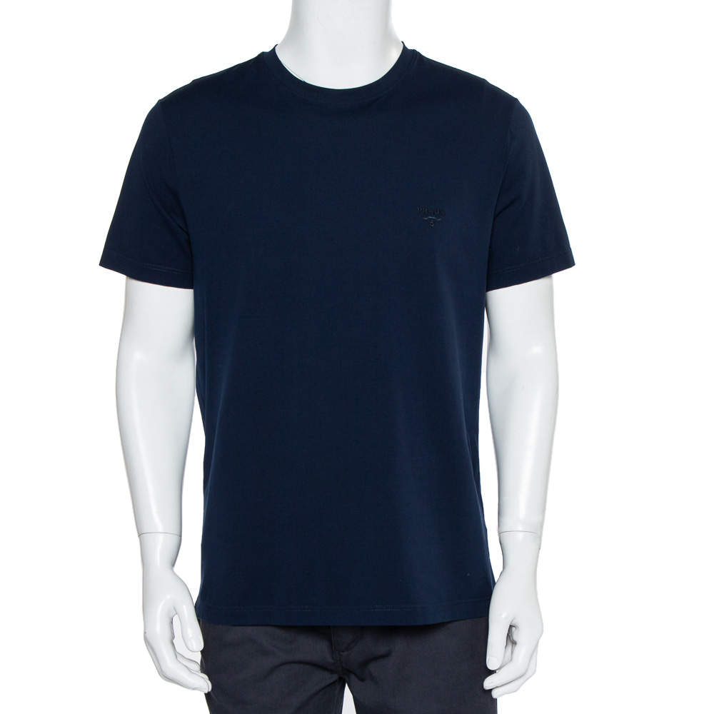 Pre Owned Prada Navy Blue Basic Stretch Cotton T-Shirt XL