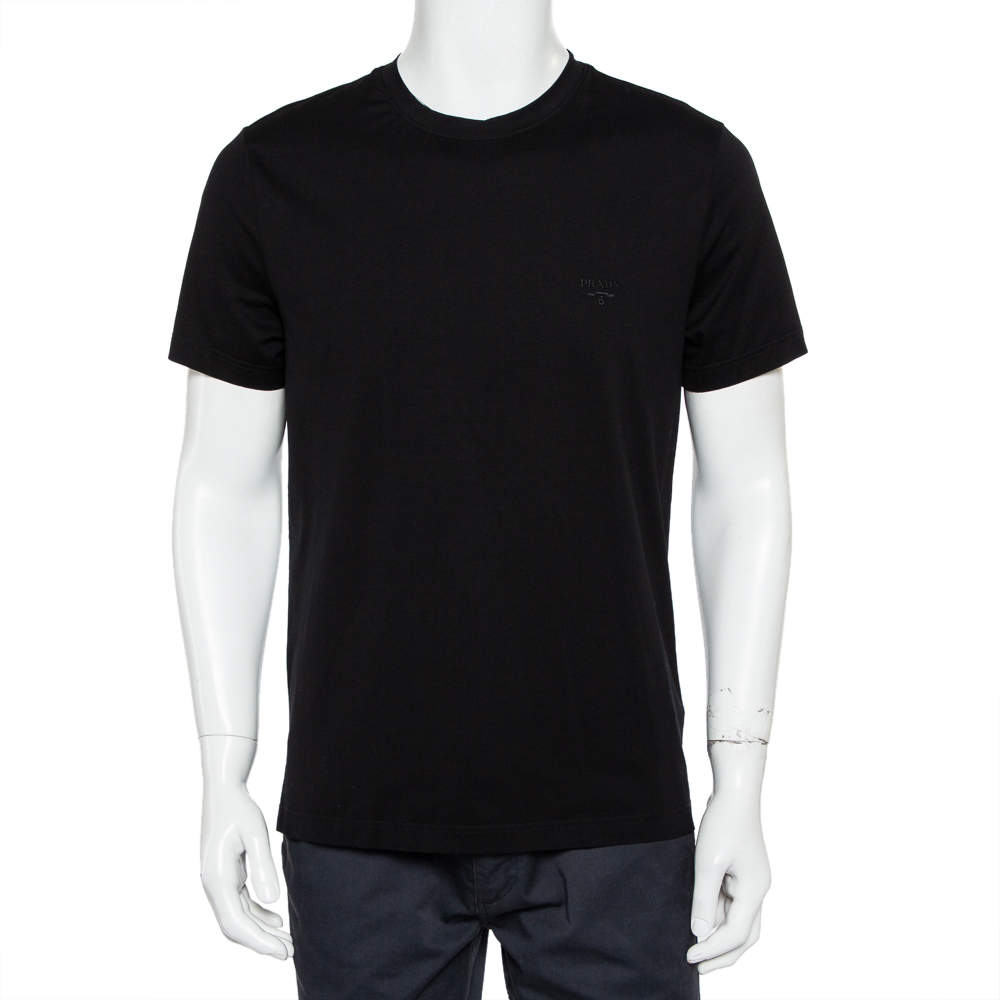 Prada Black Cotton Logo Embroidered Crewneck T-Shirt XL