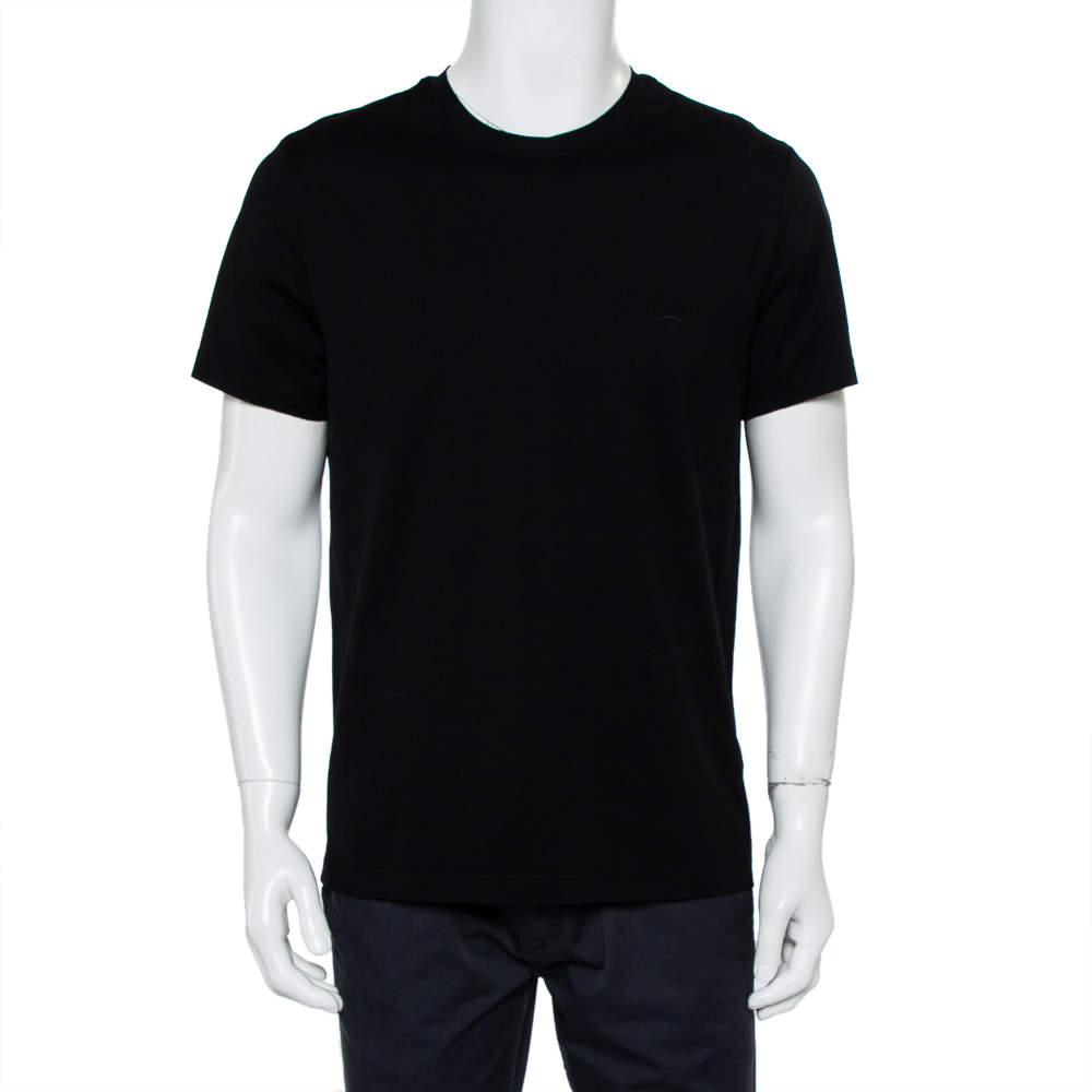 مملوكة مسبقًا Prada Black Cotton Logo Embroidered Crewneck T-Shirt XL