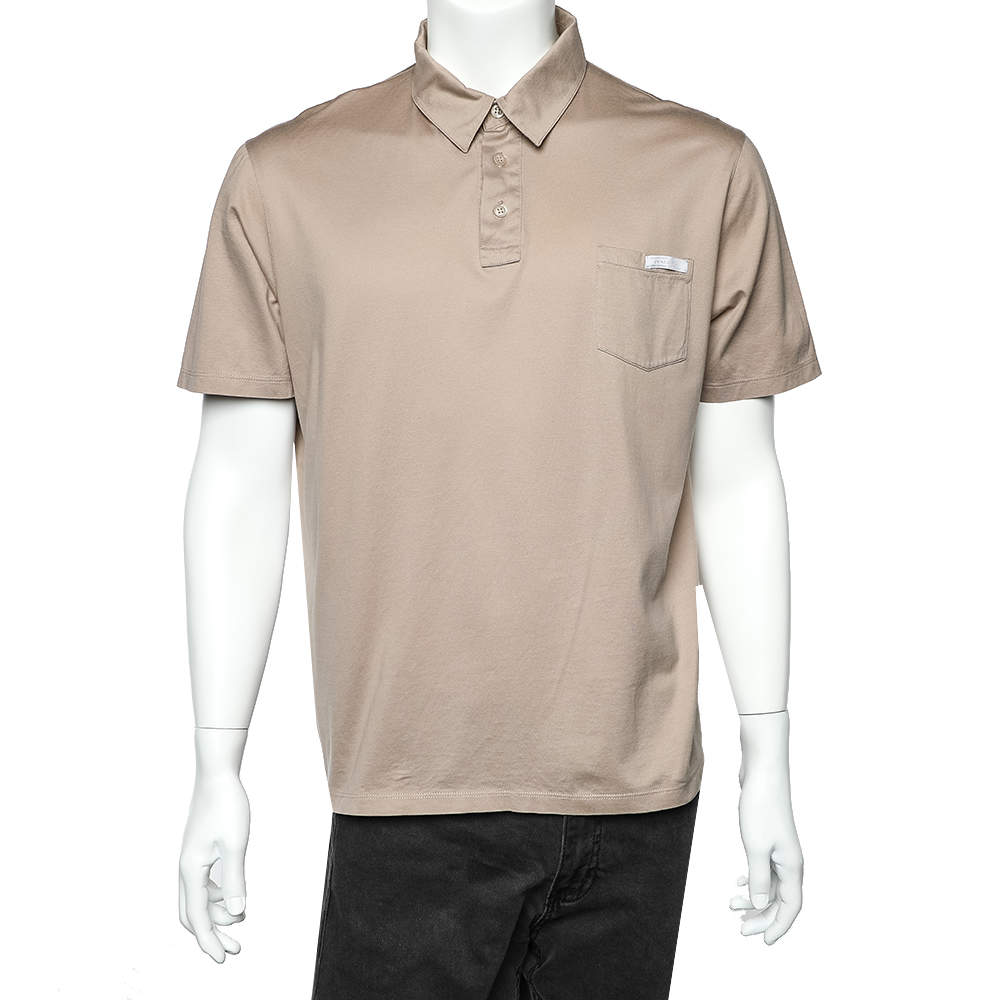 Prada Beige Cotton Patch pocket Detail Polo T-Shirt XXL