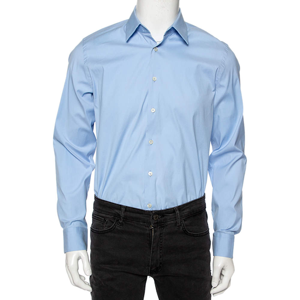 Pre Owned Prada Sky Blue Cotton Button Front Shirt L 